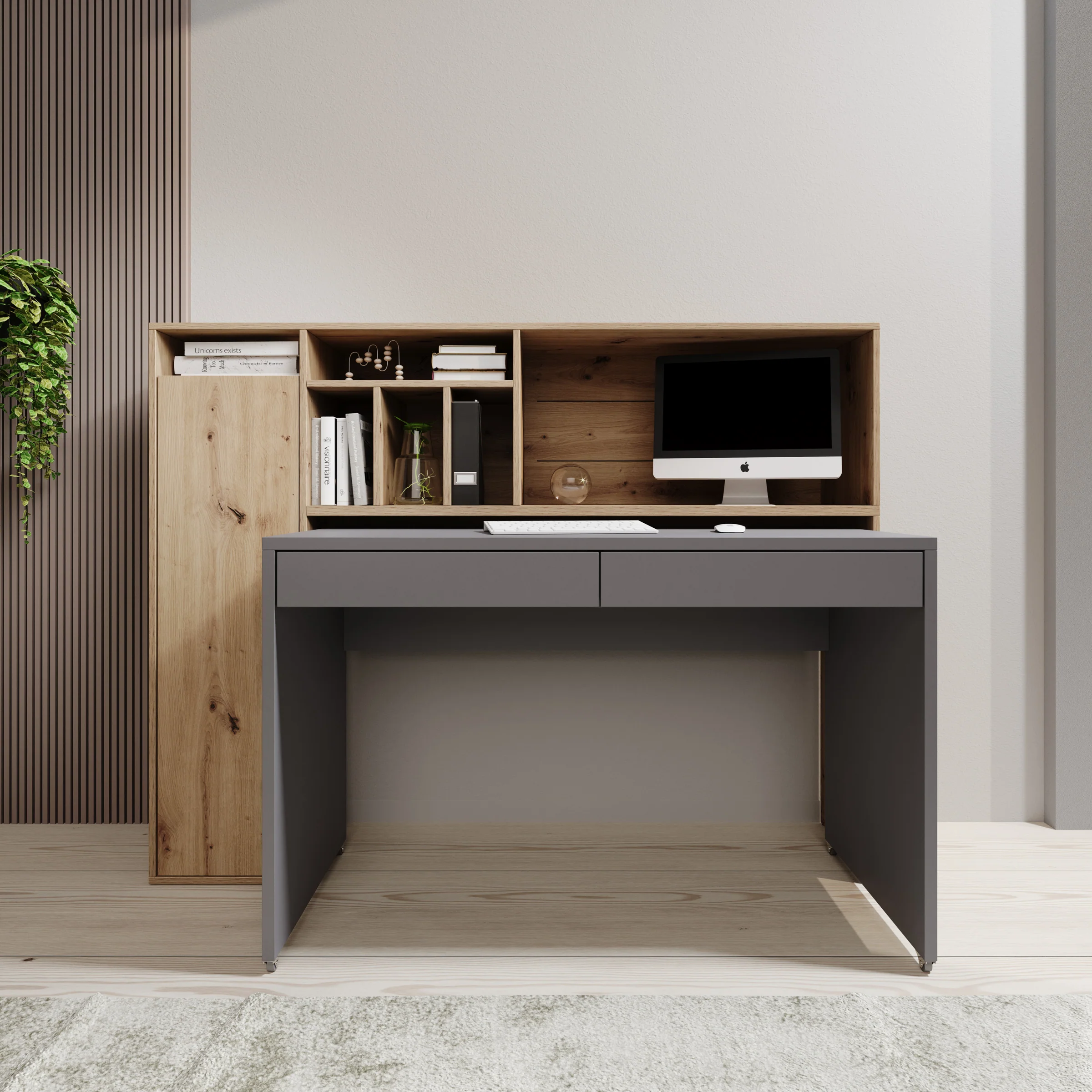 Taroa - Bureau - Eikenpatroon/Lichtgrijs - 154x55x119 cm - Image 3