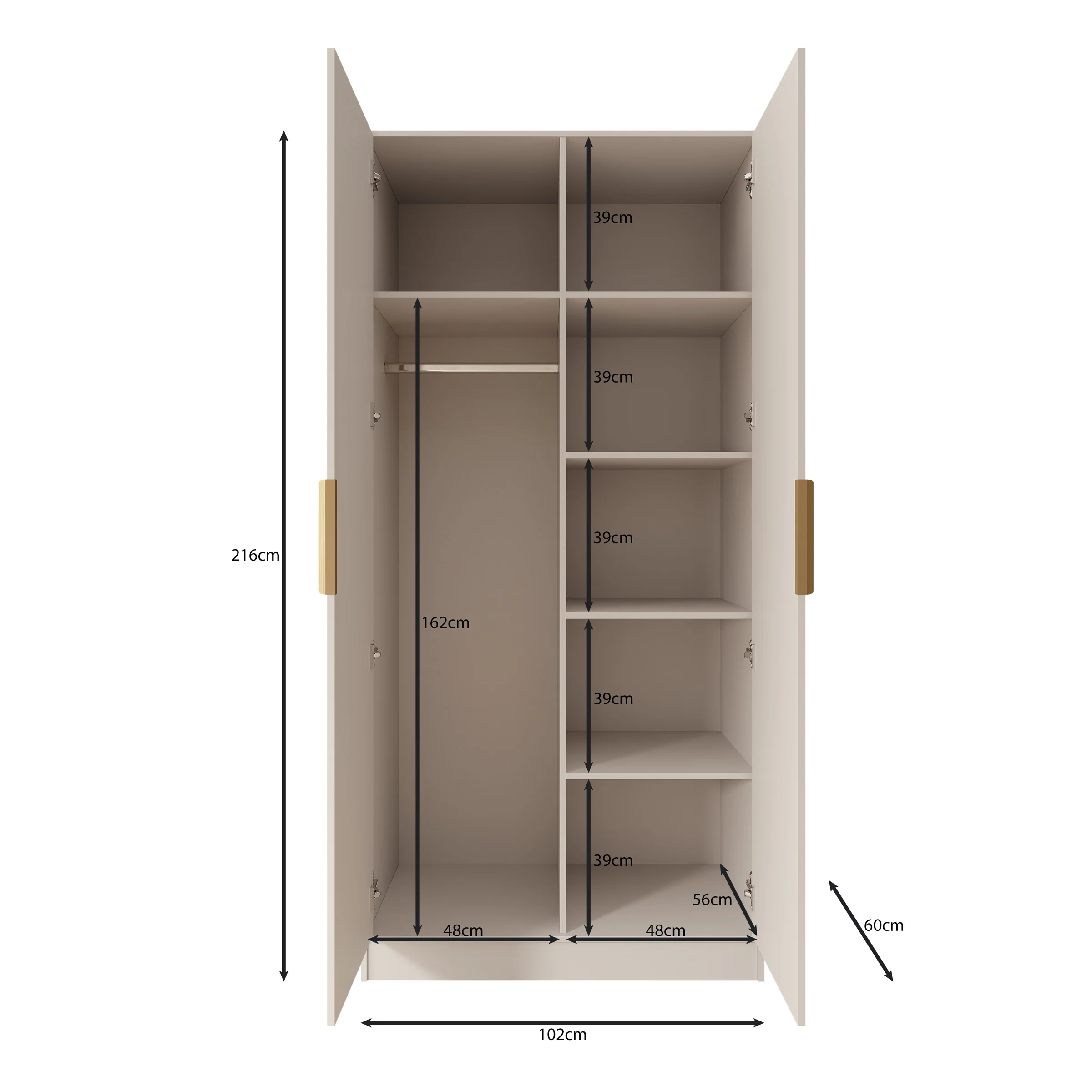 Tavares - Kledingkast met 2 deuren - Beige - 102x60x216 cm - Image 5