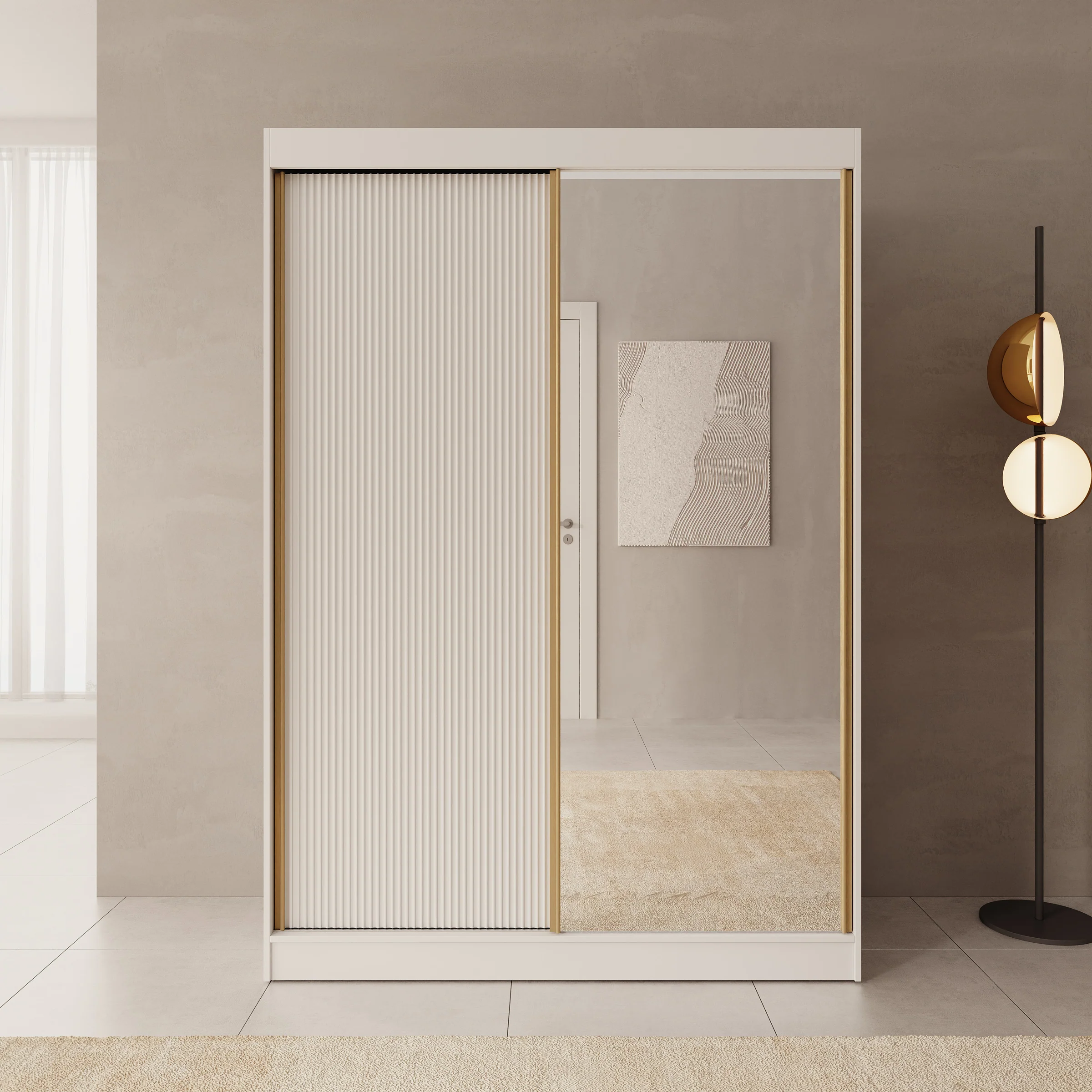 Tavares - Kledingkast met 2 schuifdeuren - Wit - 151x60x216 cm - Image 3