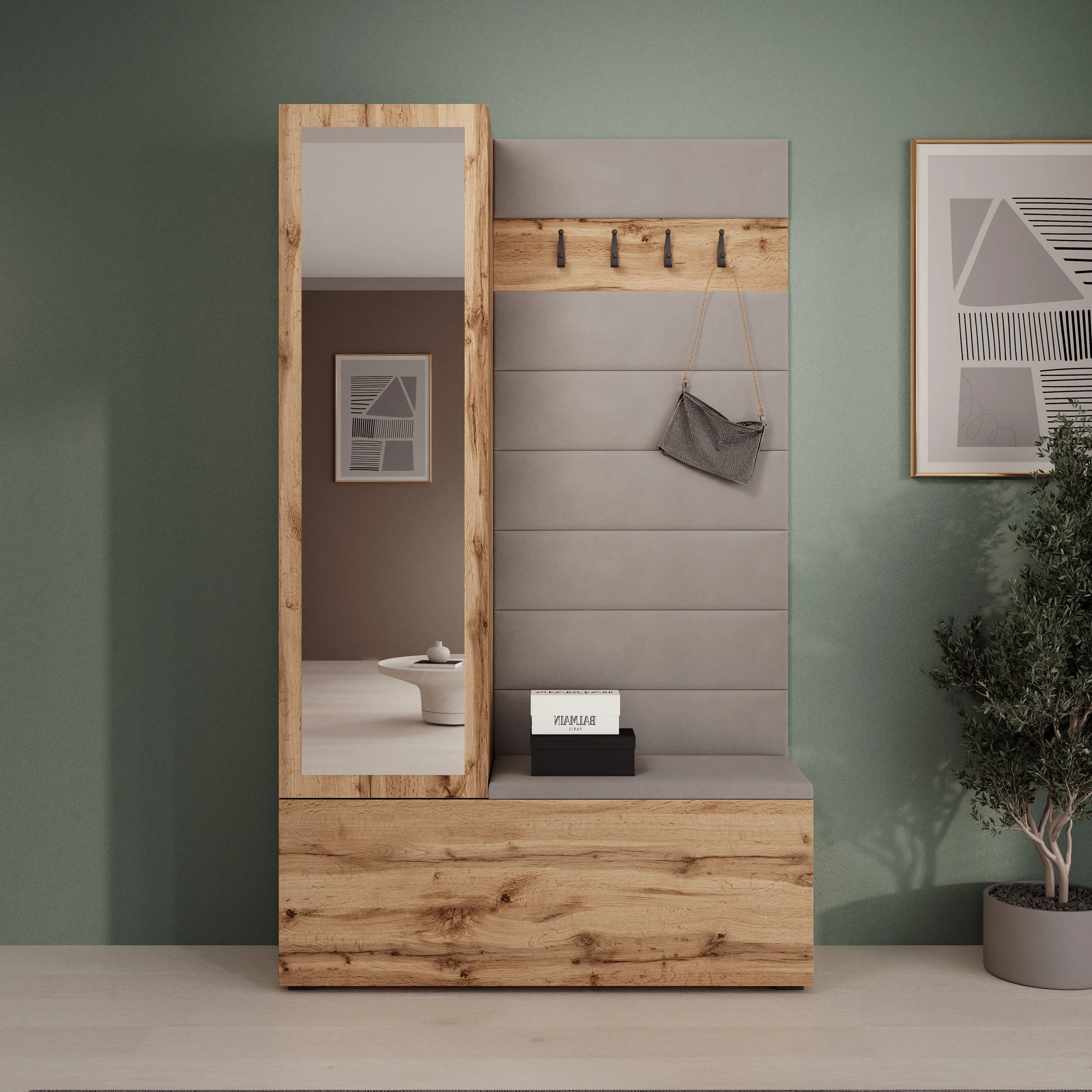Téllaro - Halkast met deur - Eikenpatroon - 115x38x192 cm - Image 3