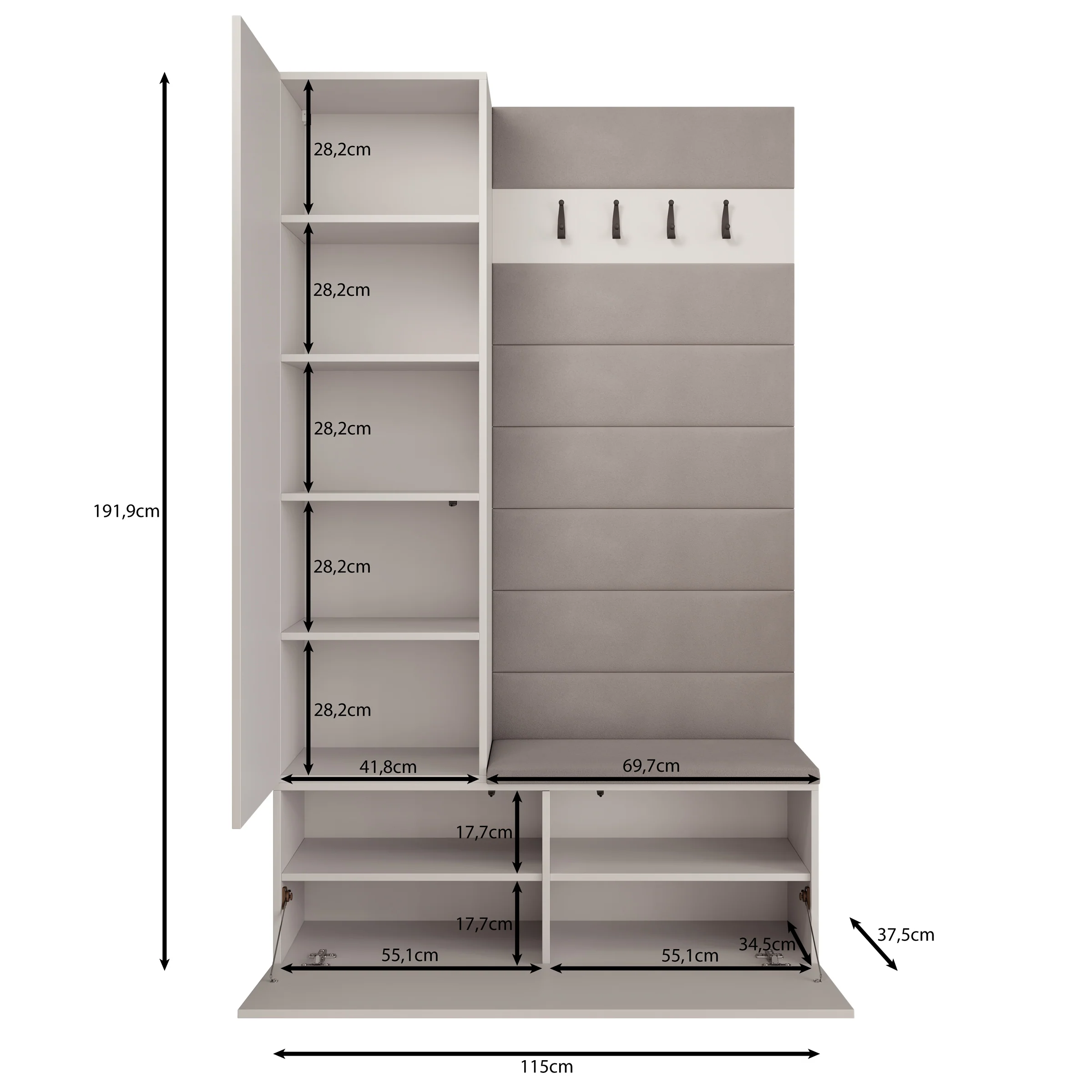 Téllaro - Halkast met deur - Zwart - 115x38x192 cm - Image 6