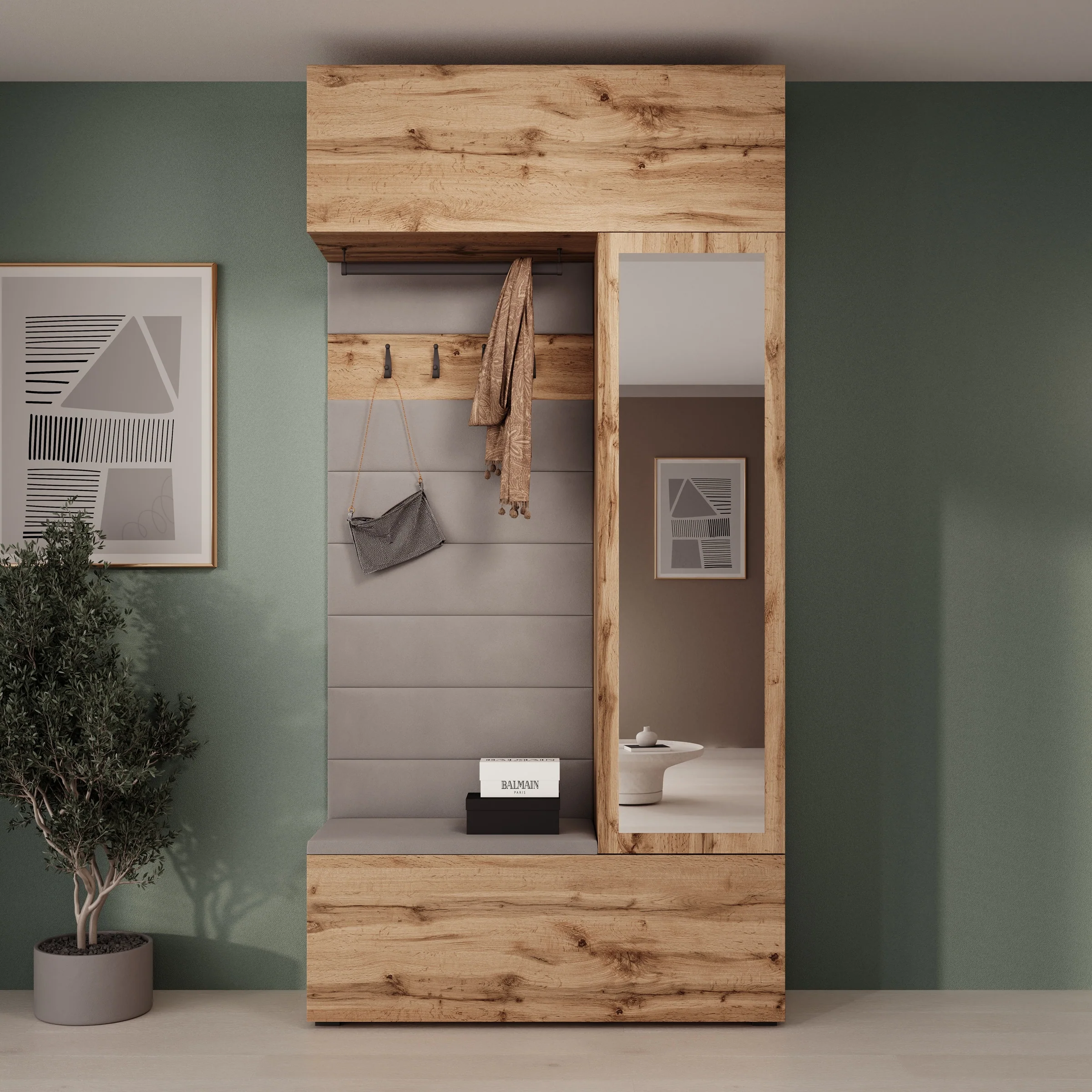 Telora - Halkast met deur - Eikenpatroon - 115x38x232 cm - Image 4
