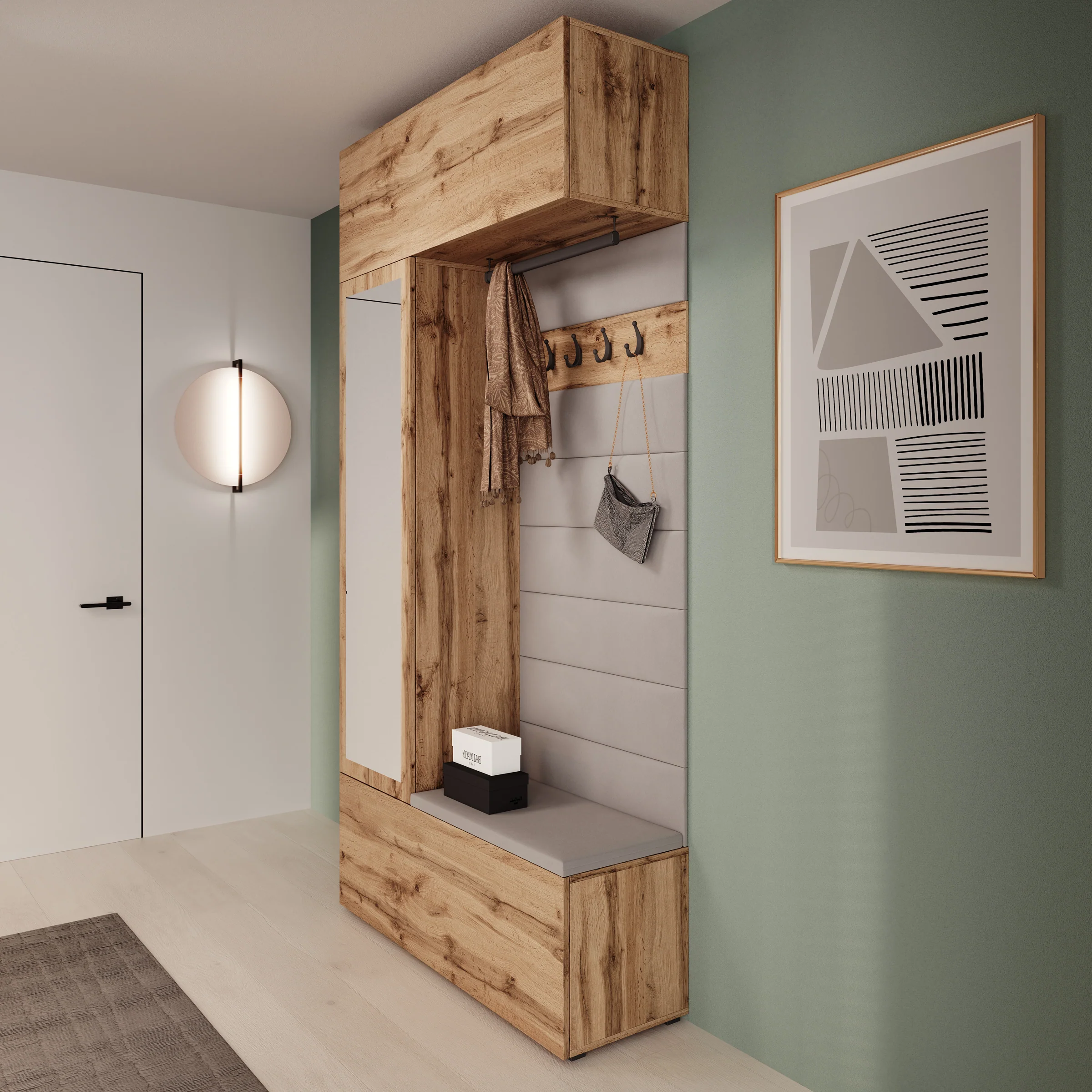 Telora - Halkast met deur - Eikenpatroon - 115x38x232 cm - Image 5