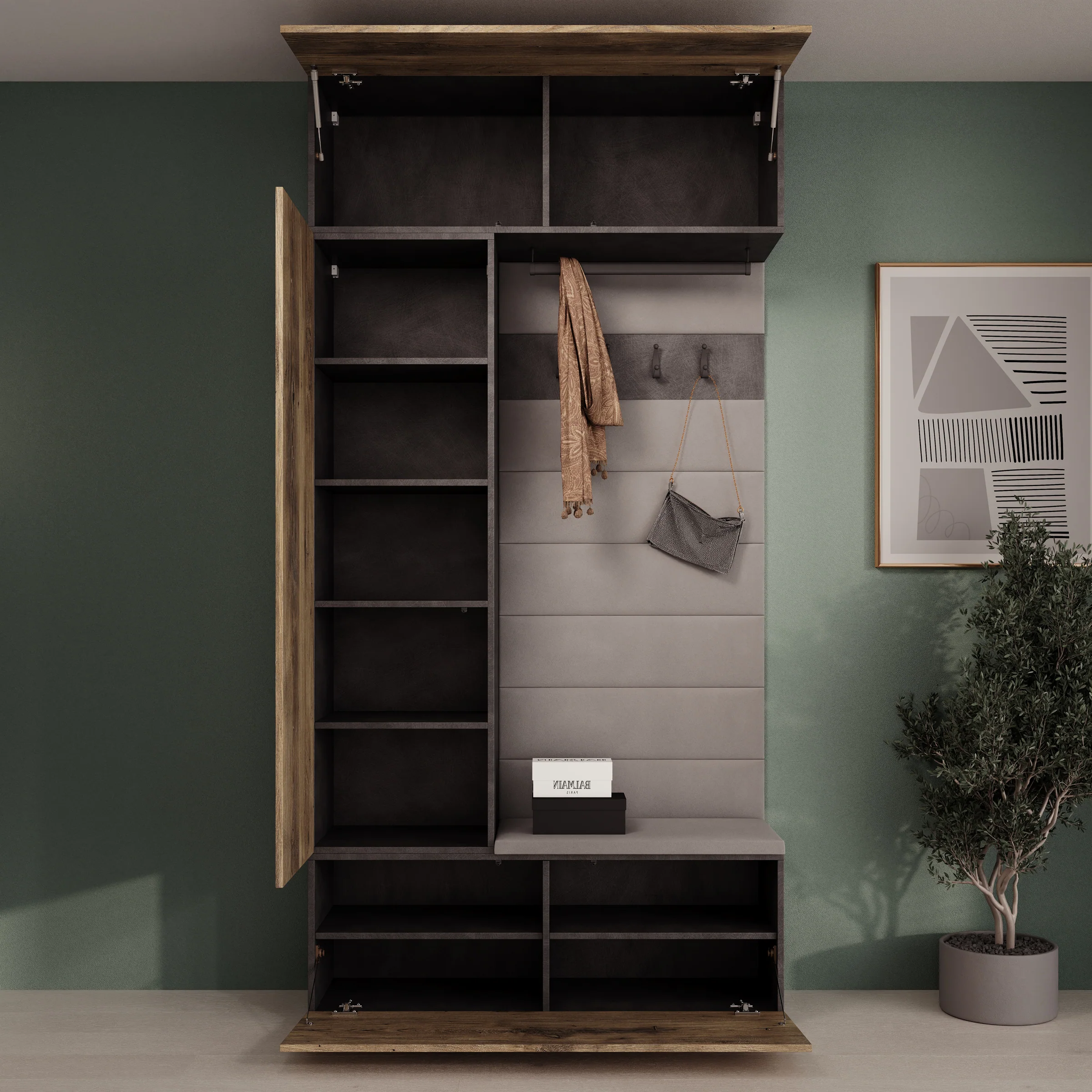 Telora - Halkast met deur - Eikenpatroon/Grijs - 115x38x232 cm - Image 2