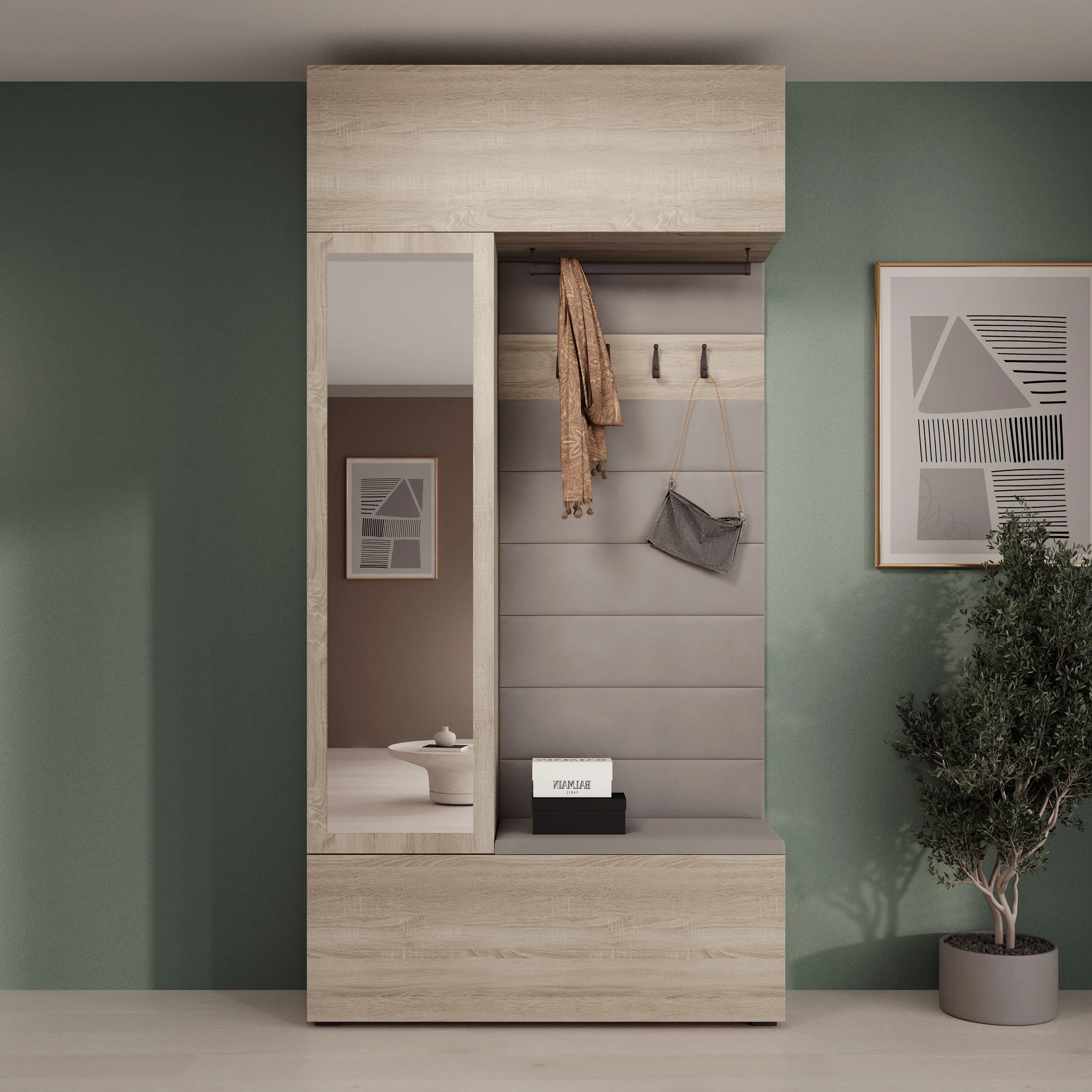 Telora - Halkast met deur - Licht Eikenpatroon - 115x38x232 cm - Image 3