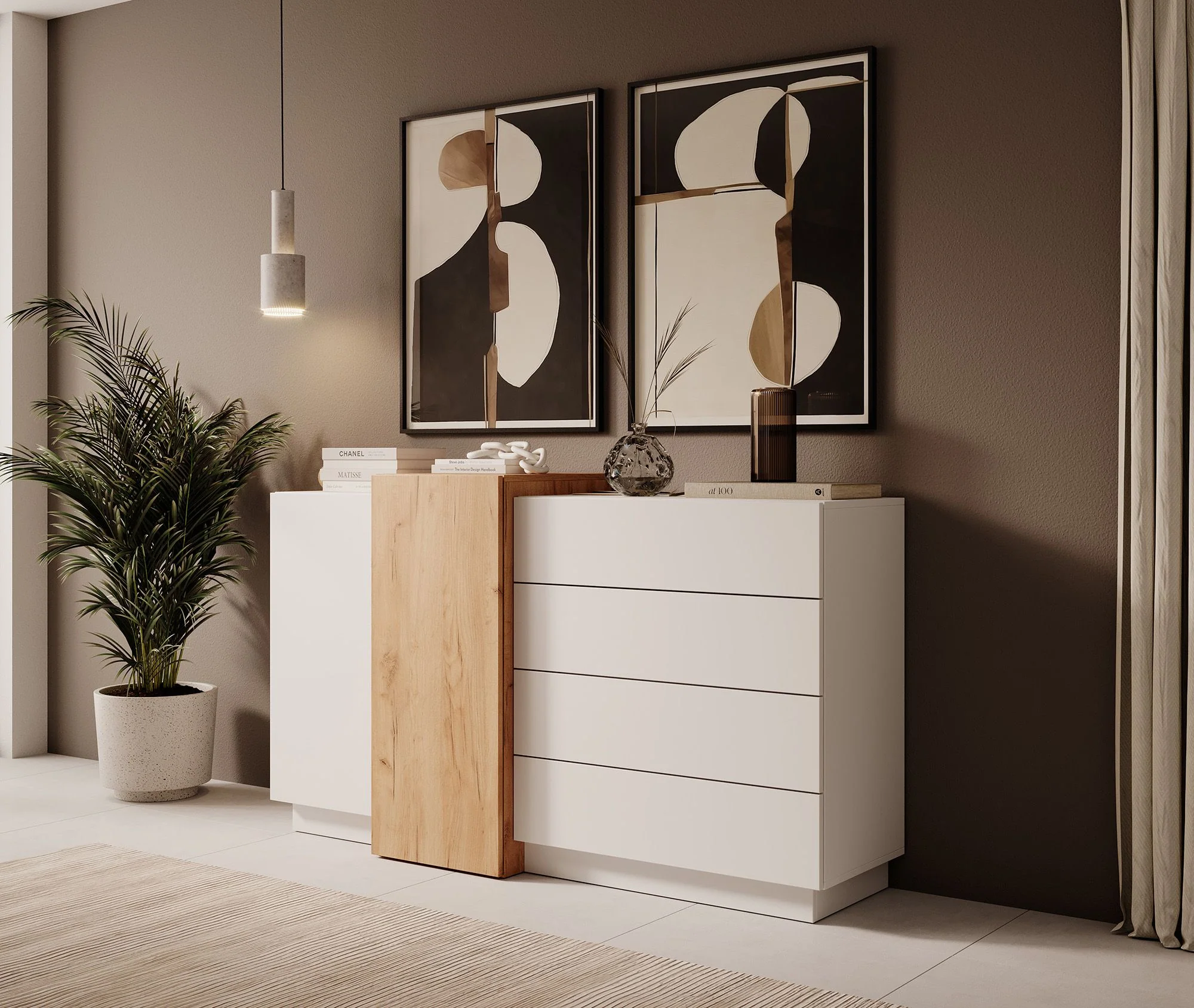 Three - Dressoir - Wit/eiken - 160x46x93 cm
