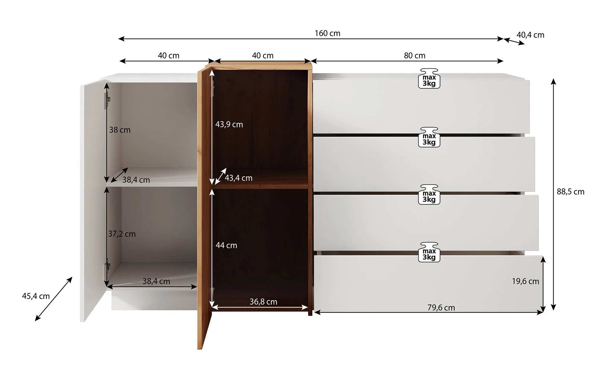 Three - Dressoir - Wit/eiken - 160x46x93 cm - Image 5