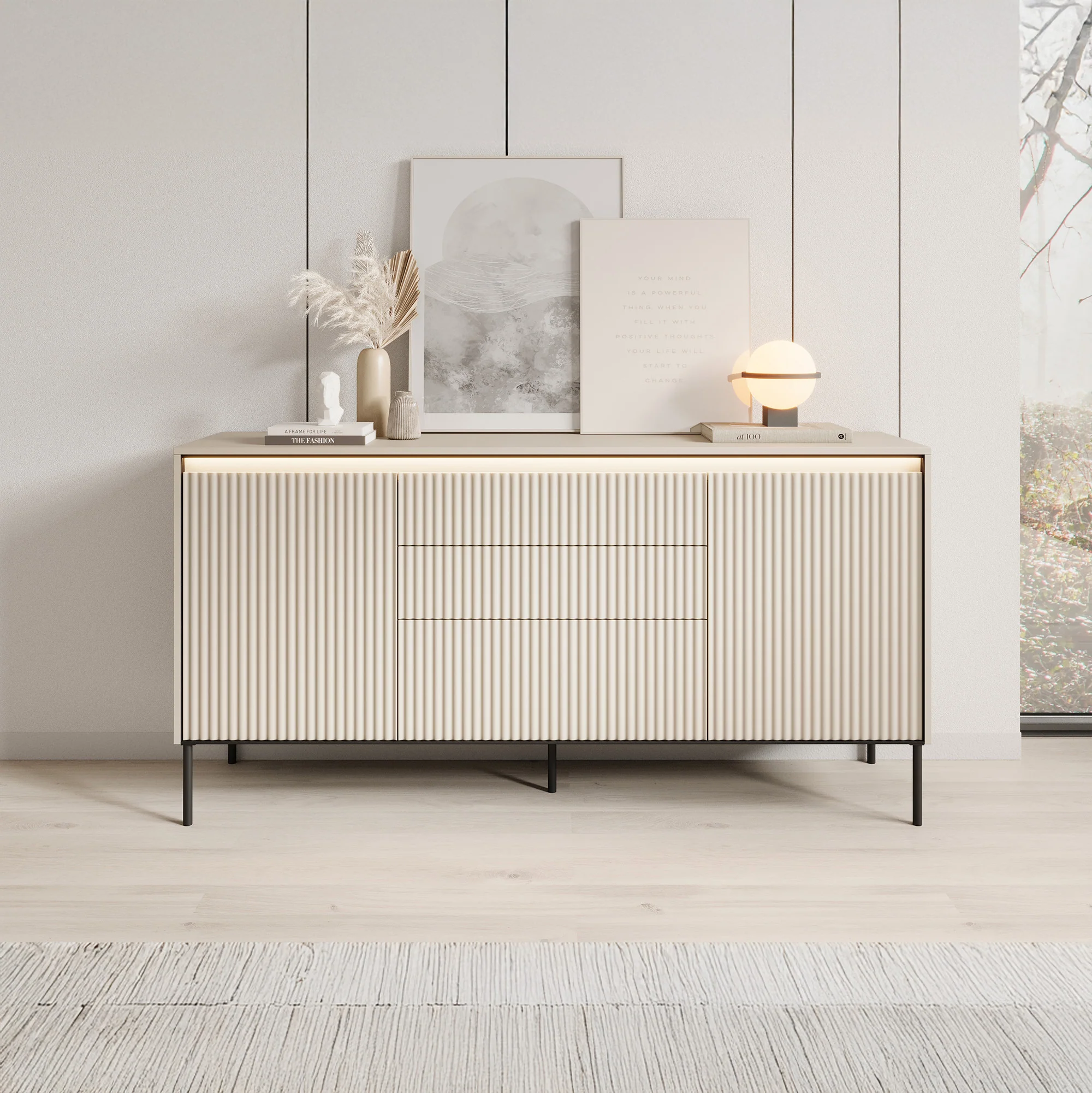Timoteo - Dressoir - Beige - 166x40x83 cm - Image 3