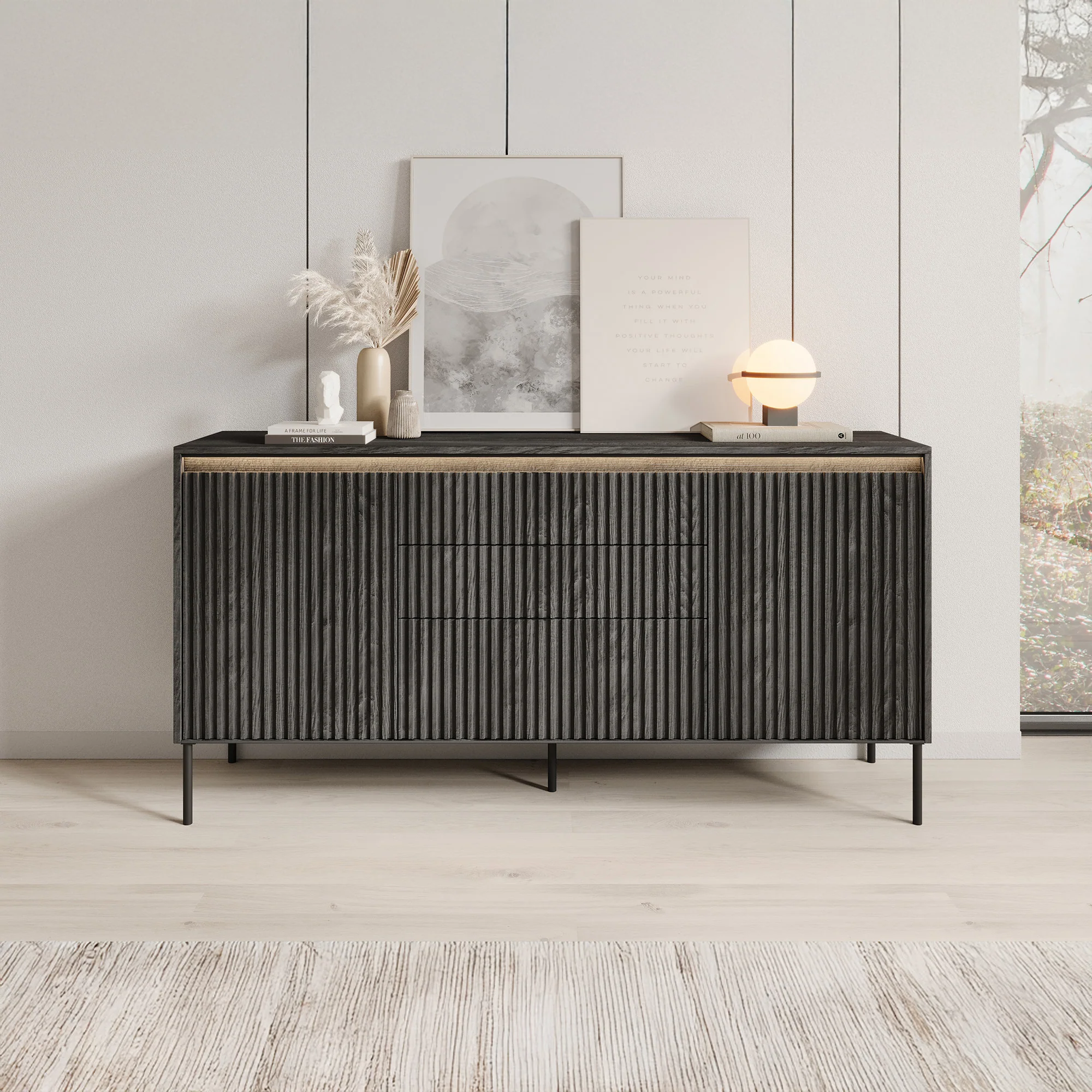 Timoteo - Dressoir - Zwart - 166x40x83 cm - Image 3