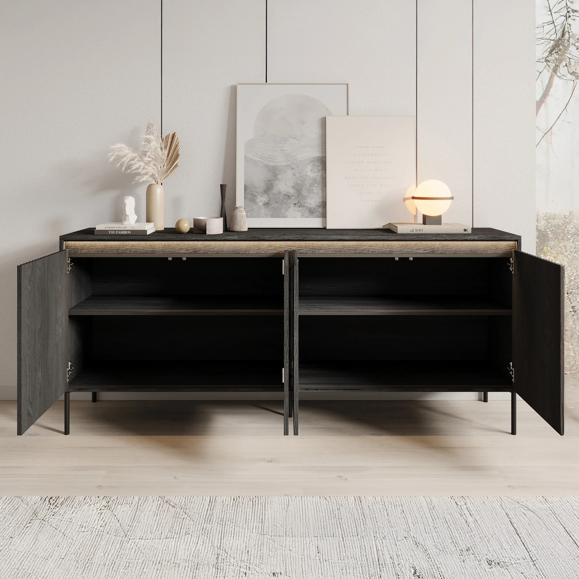 Timoteo - Dressoir - Zwart - 193x40x83 cm - Image 2