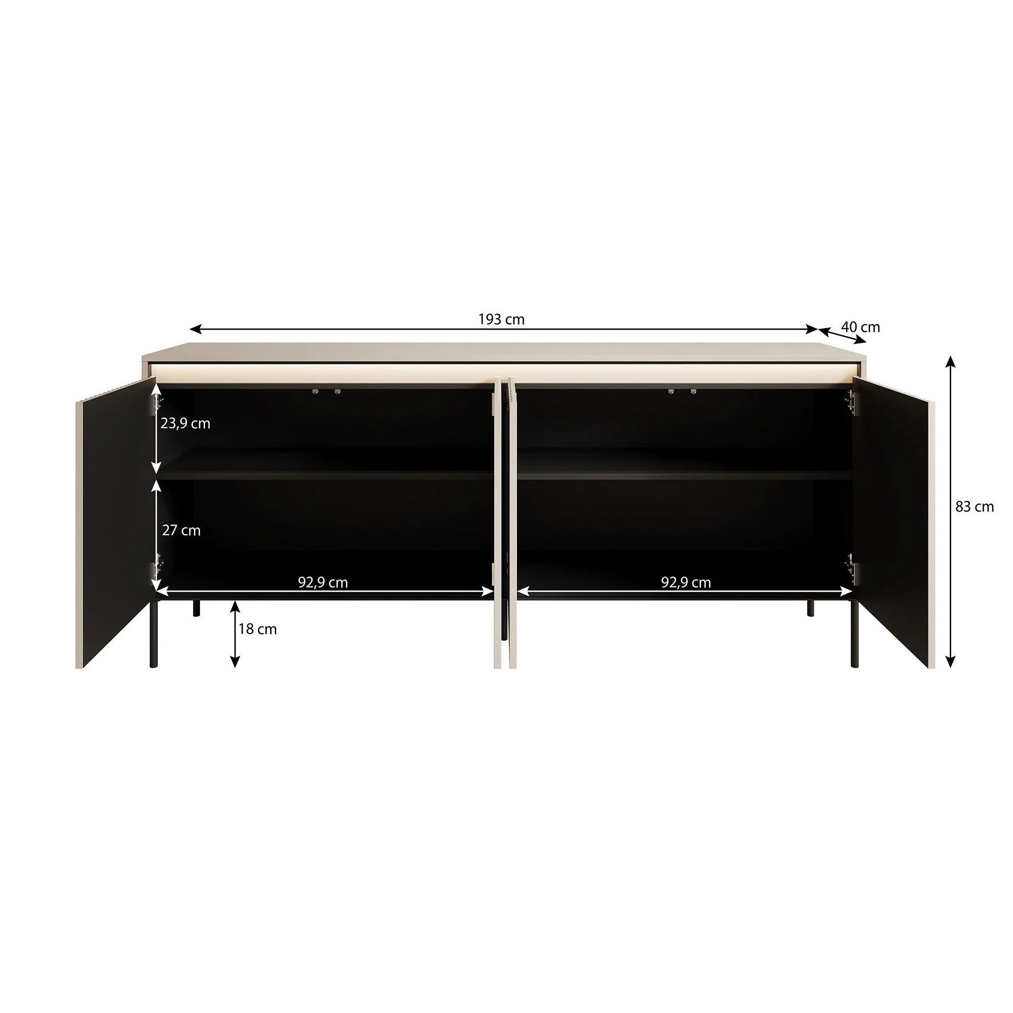 Timoteo - Dressoir - Zwart - 193x40x83 cm - Image 5
