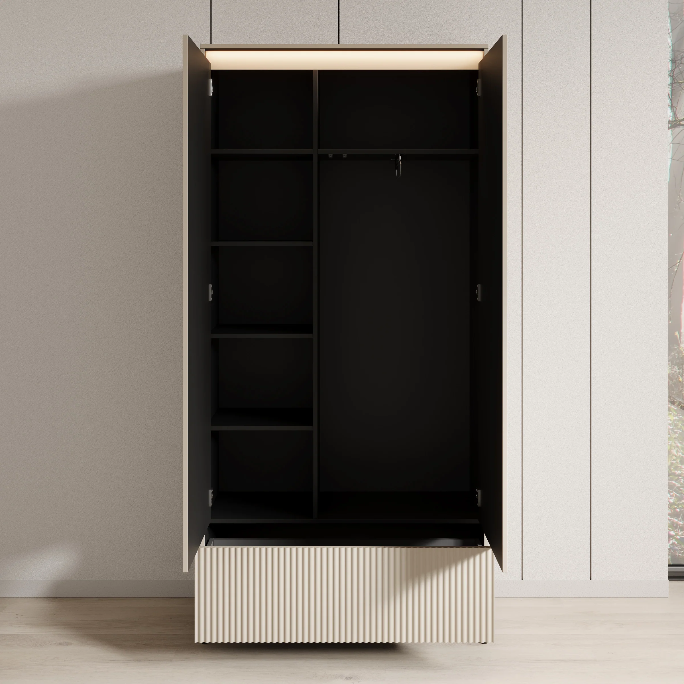 Timoteo - Kledingkast met 2 deuren - Beige - 101x40x210 cm - Image 2