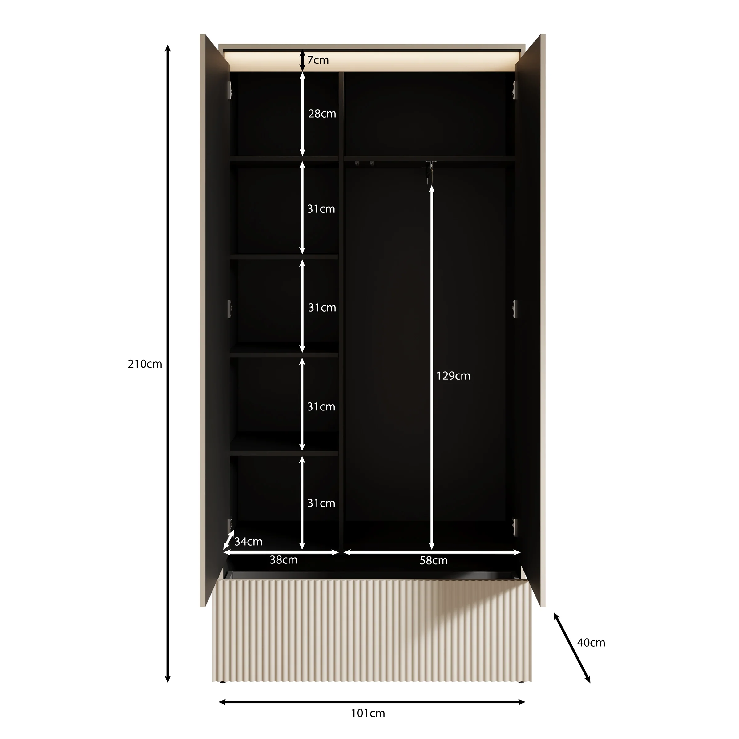 Timoteo - Kledingkast met 2 deuren - Beige - 101x40x210 cm - Image 5