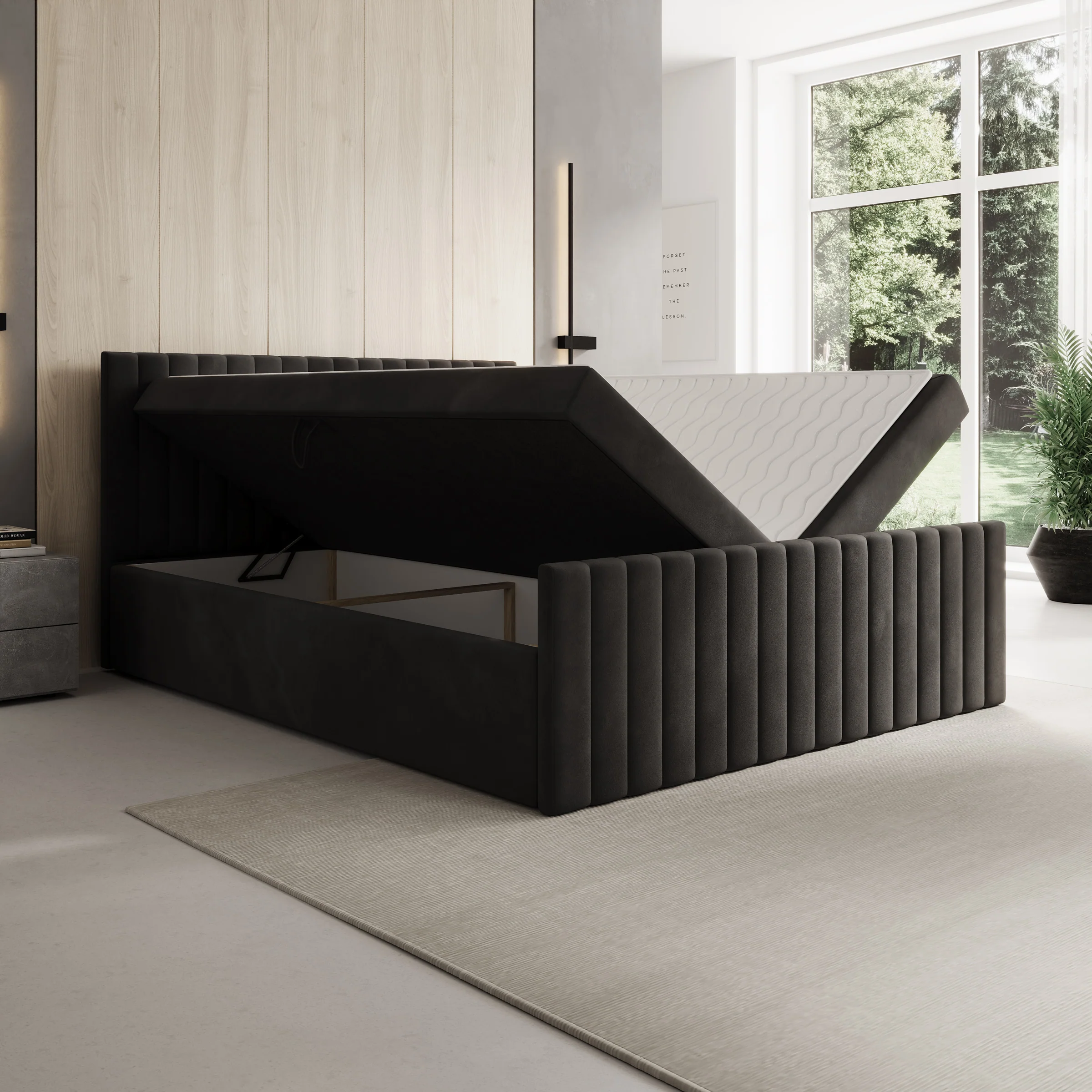 Tori - Boxspring met opbergruimte - Stof zwart - 160x200 cm - Image 2