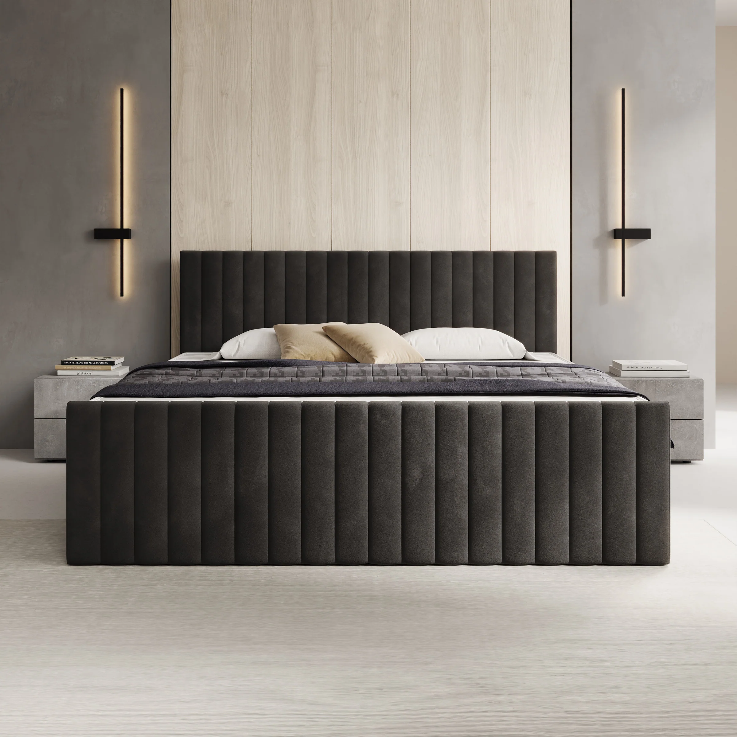 Tori - Boxspring met opbergruimte - Stof zwart - 180x200 cm - Image 3