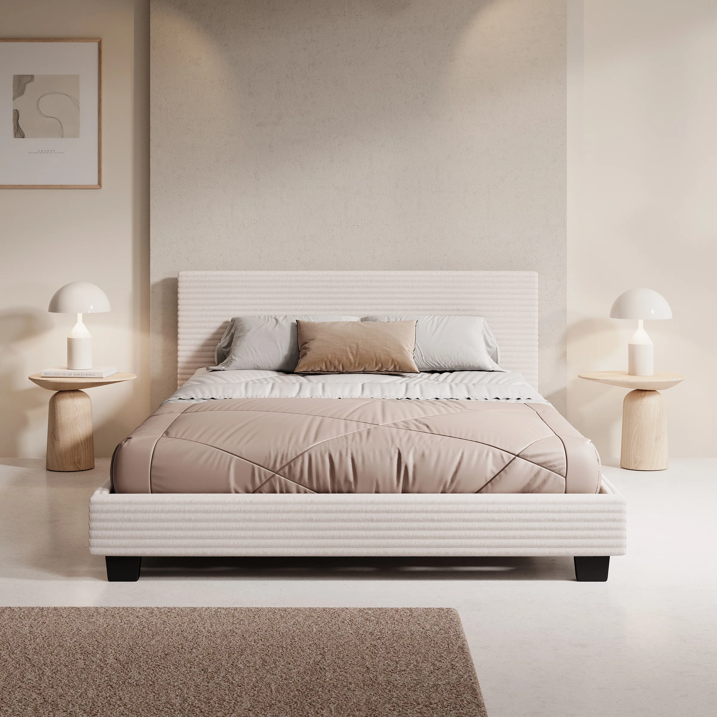 George - Tweepersoonsbed - Ribstof beige - 140x200x78 cm - Image 2