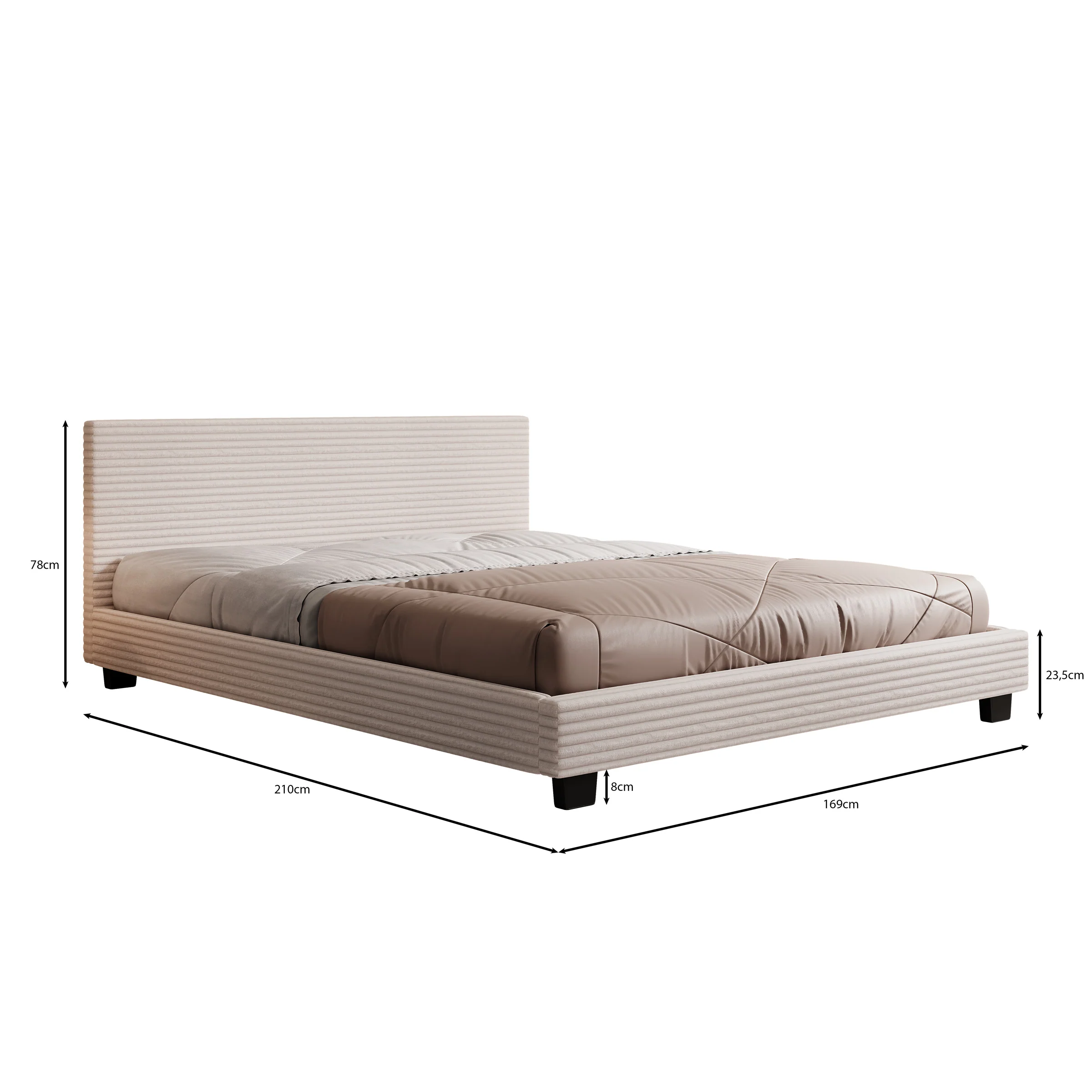 George - Tweepersoonsbed - Ribstof beige - 160x200x78 cm - Image 3