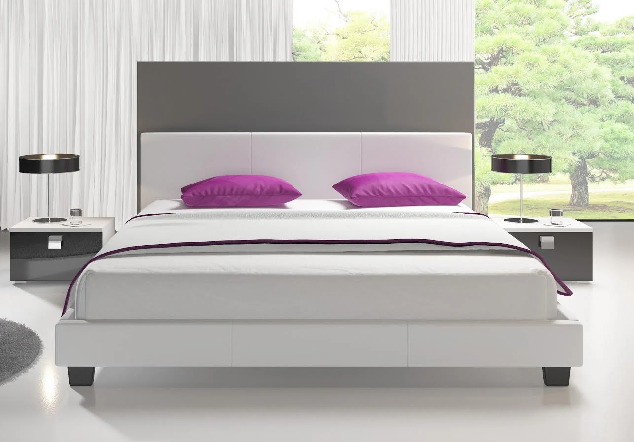 George - Tweepersoonsbed - Kunstleer wit - 160x200 cm - Image 2