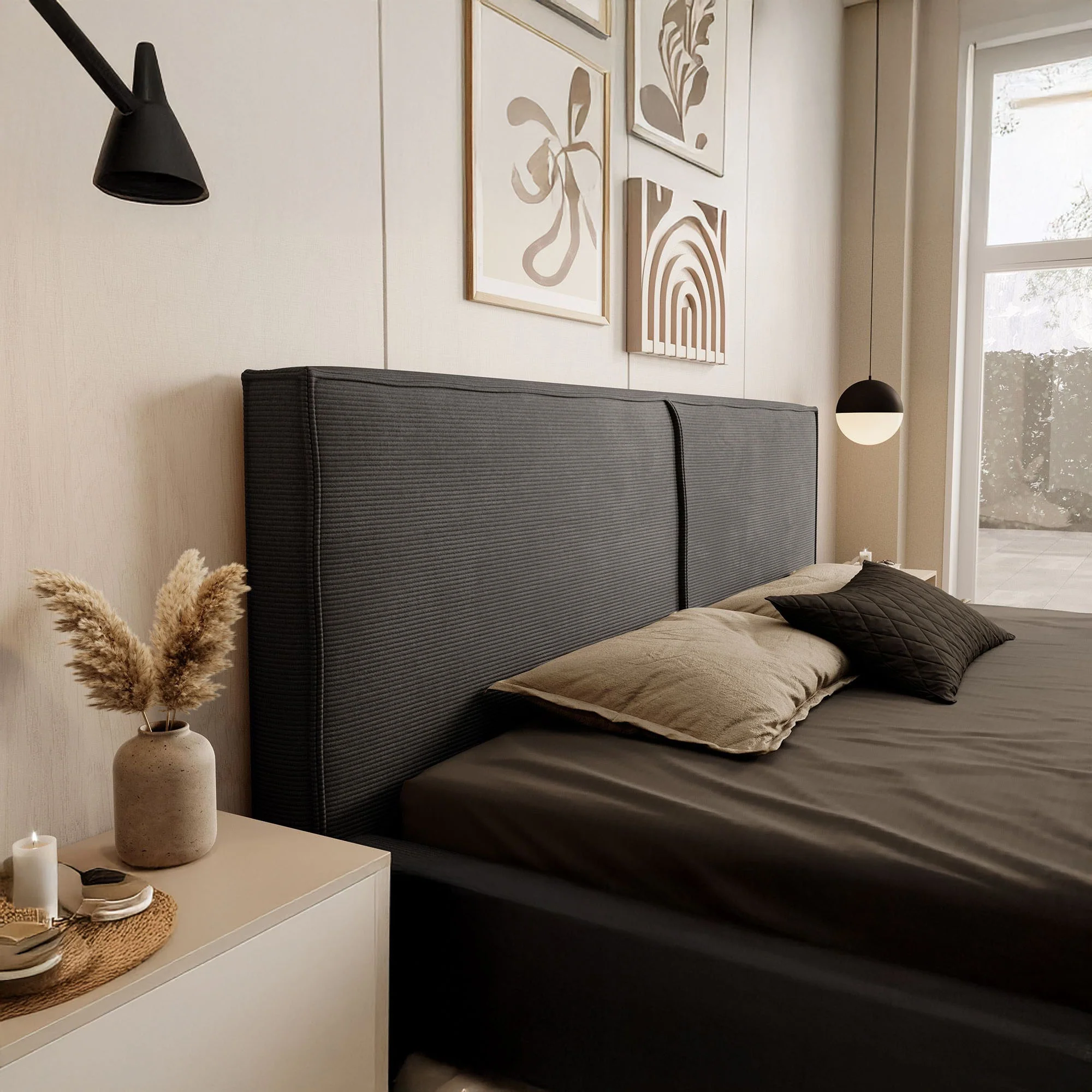 Infinity - Tweepersoonsbed - Ribstof zwart - 180x200 cm - Image 3