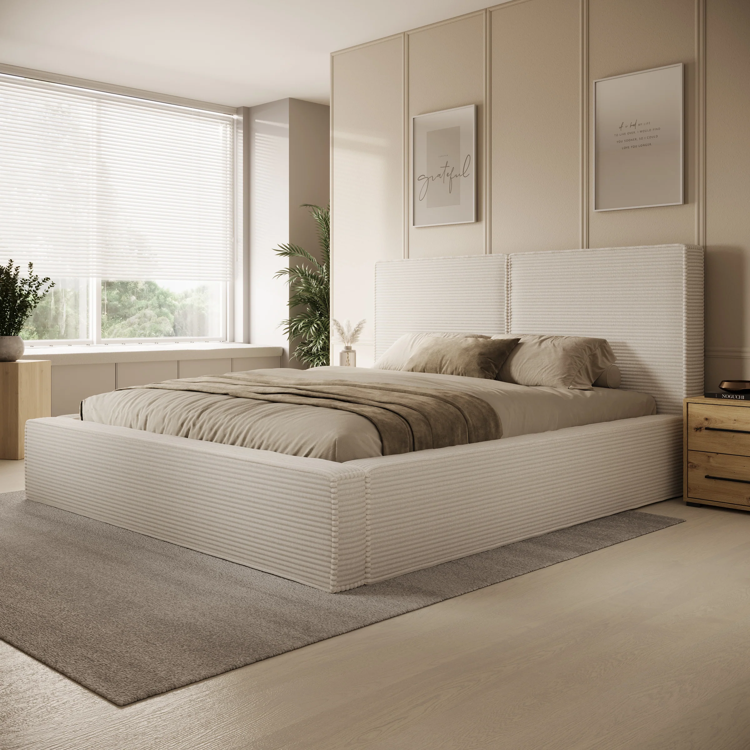 Jarviz - Tweepersoonsbed - Beige ribstof - 180x200 cm