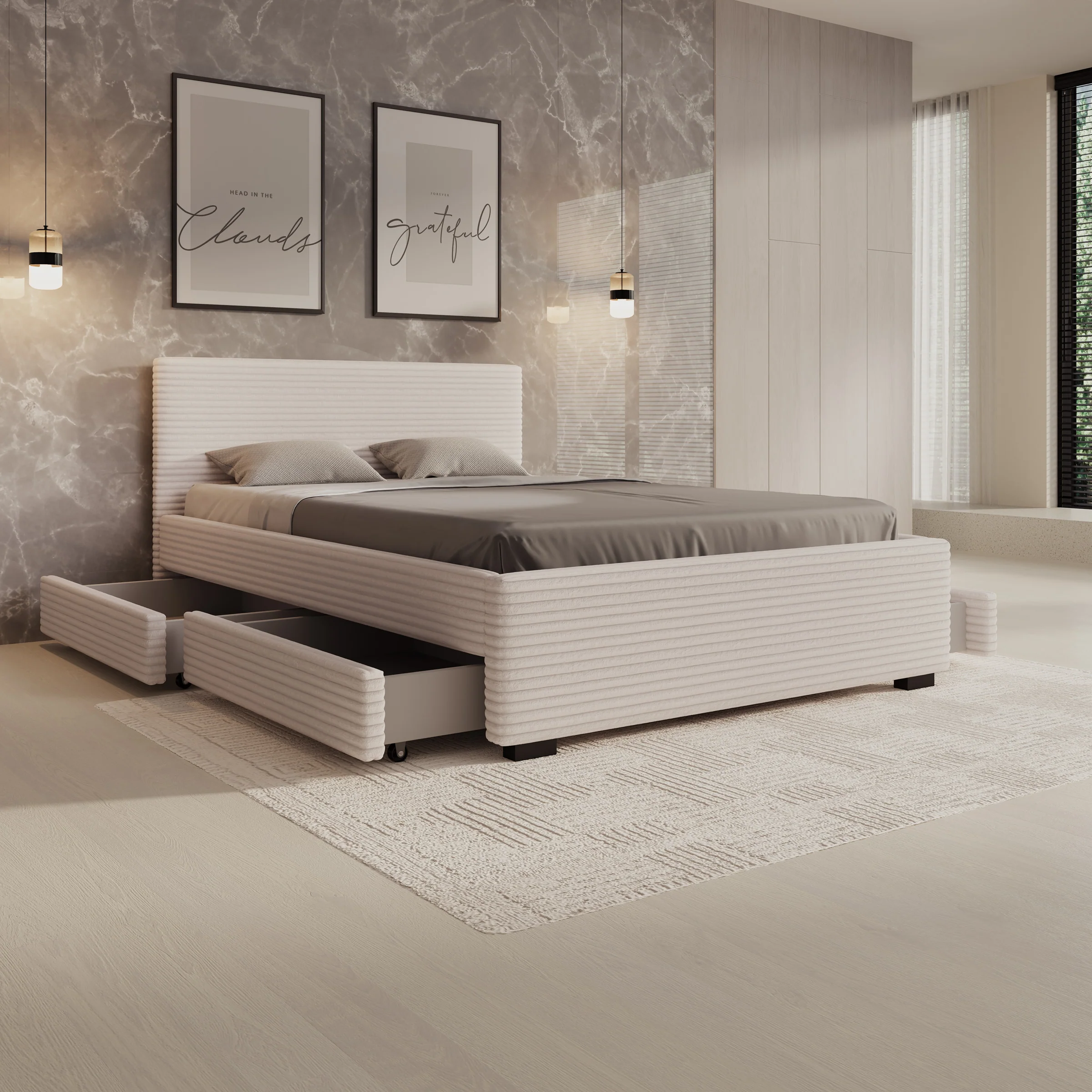 Loox - Tweepersoonsbed - Beige ribstof - 140x200 cm - Image 2