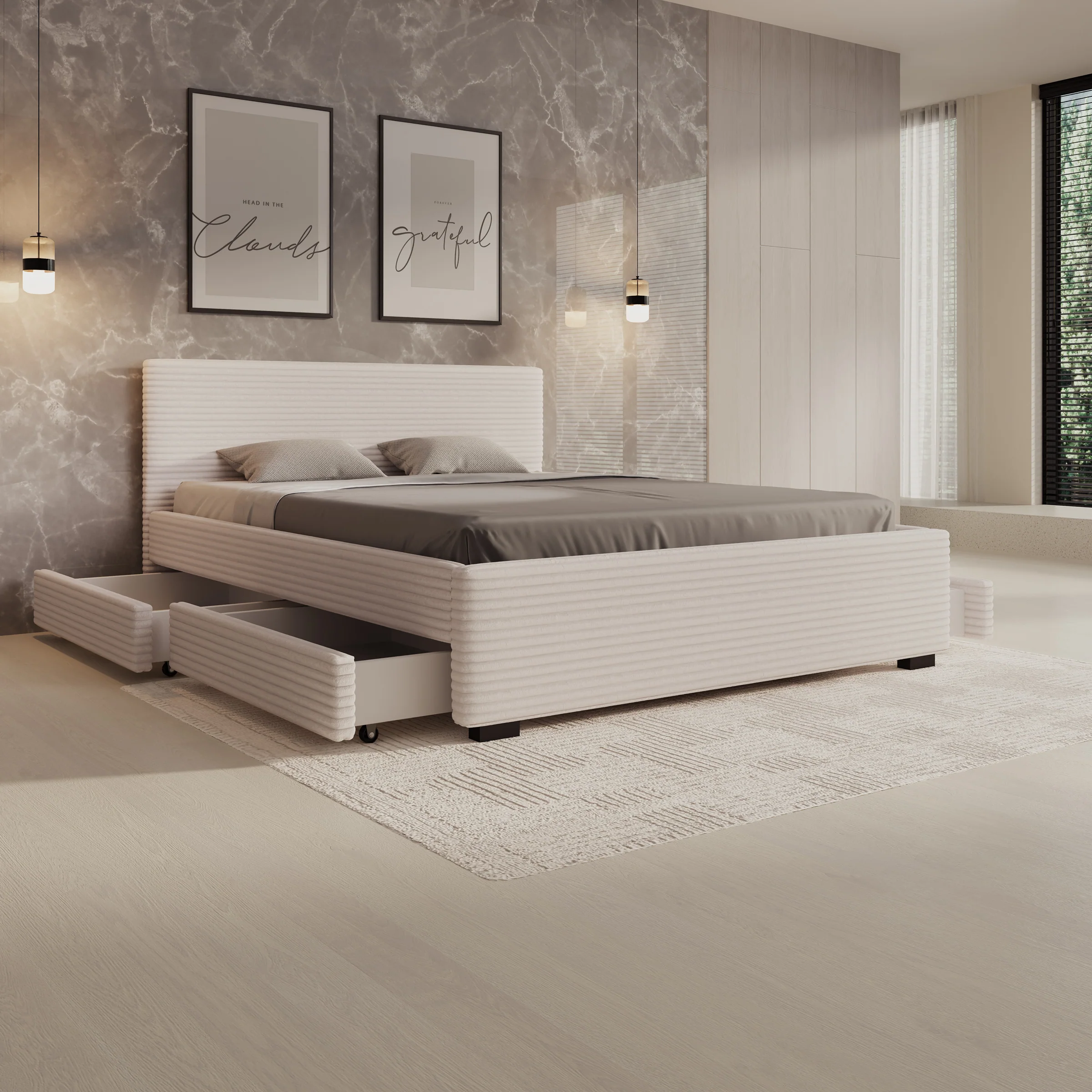 Loox - Tweepersoonsbed - Beige ribstof - 160x200 cm - Image 2