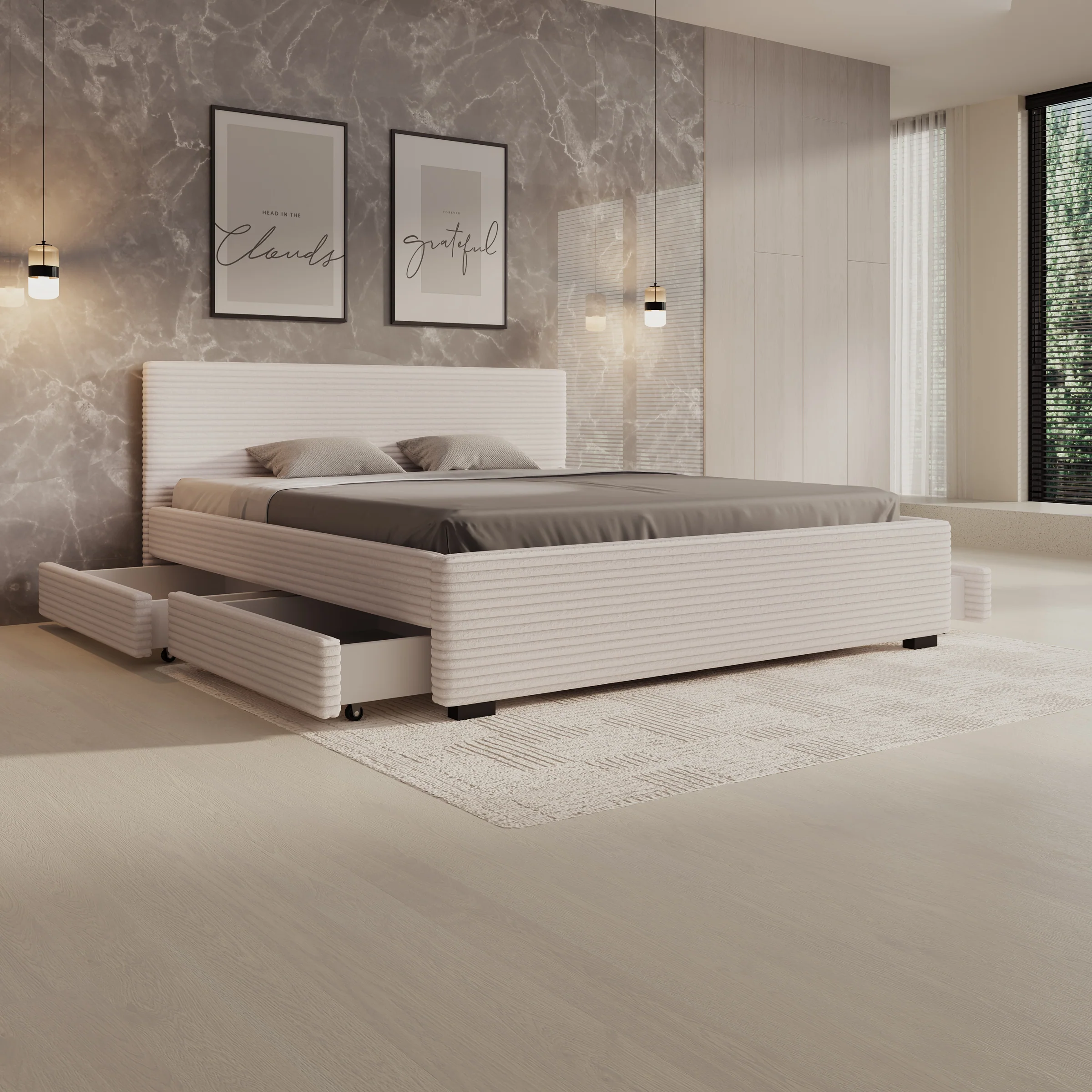 Loox - Tweepersoonsbed - Beige ribstof - 180x200 cm - Image 2