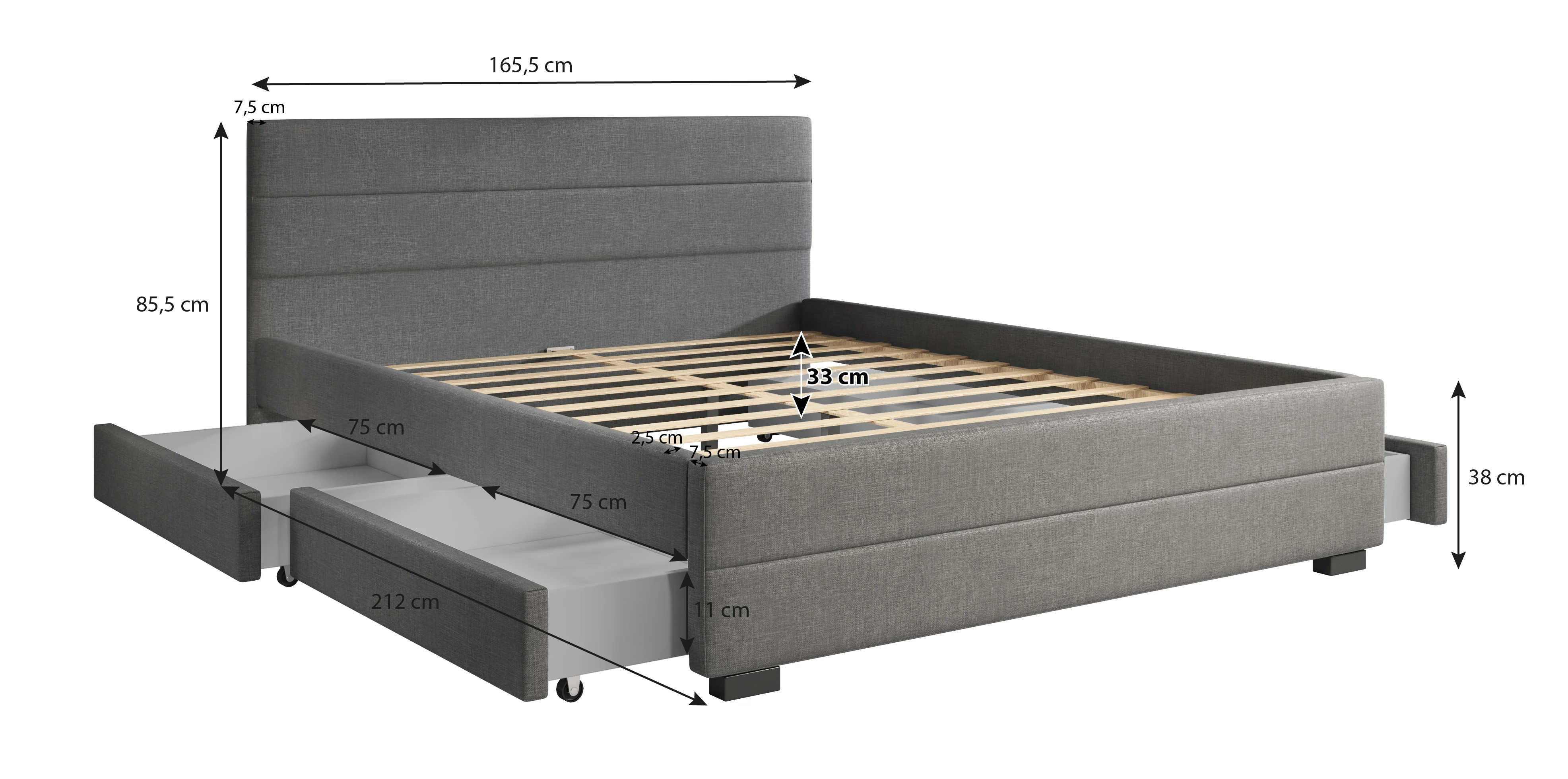 Loox - Tweepersoonsbed met 4 lades - Stof grijs - 160x200 cm - Image 6