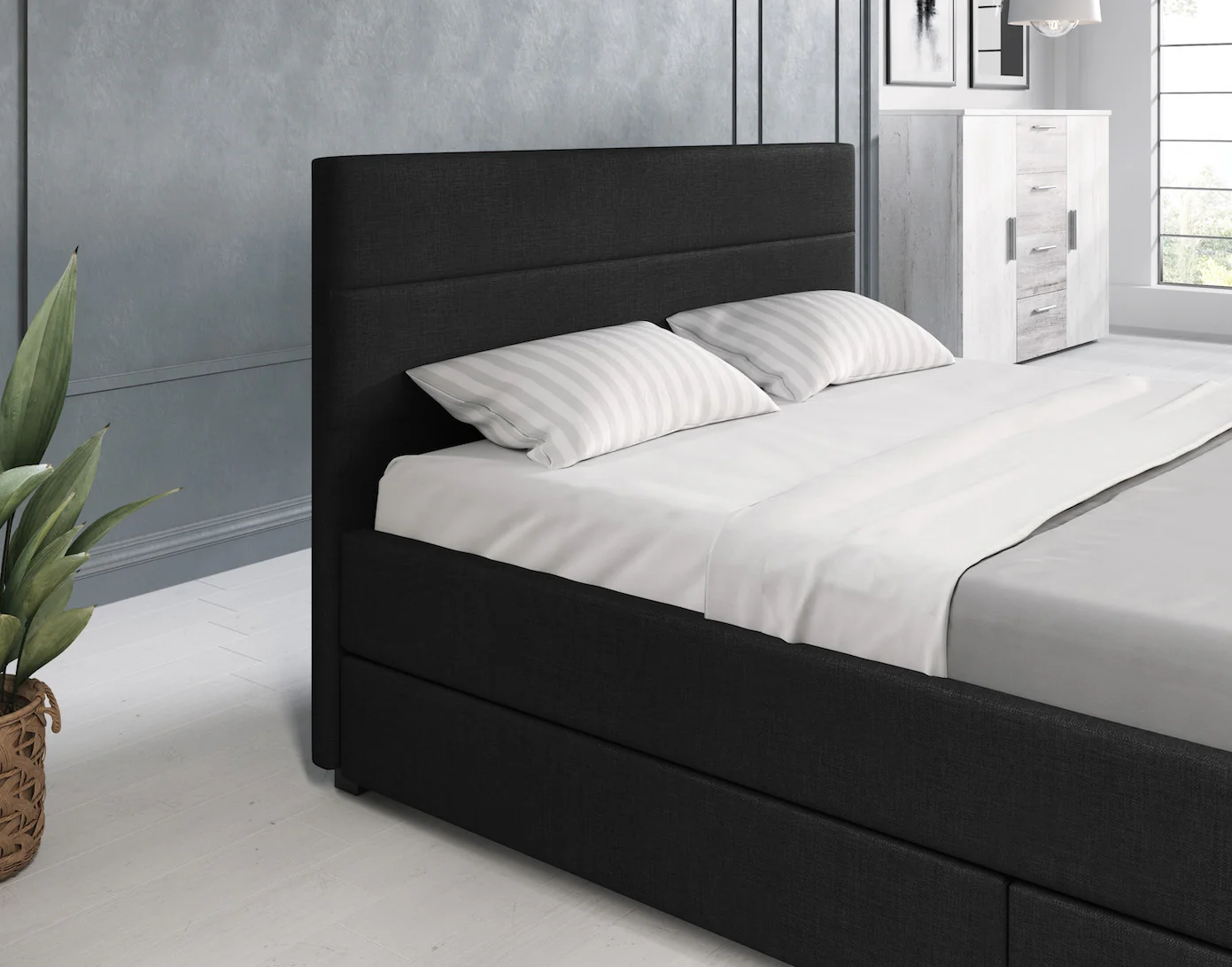 Loox - Tweepersoonsbed met 4 lades - Stof zwart - 140x200 cm - Image 5
