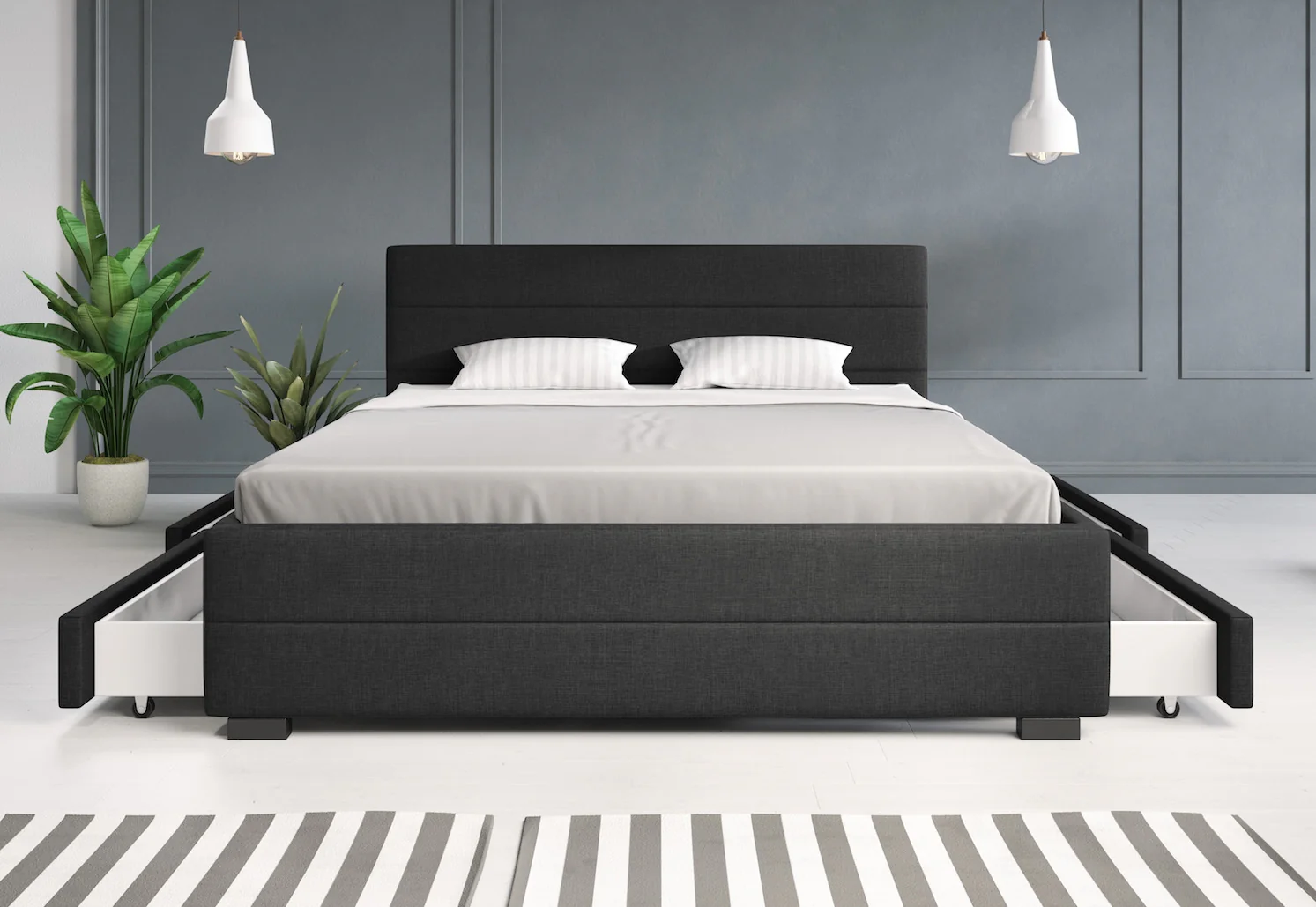 Loox - Tweepersoonsbed met 4 lades - Stof zwart - 160x200 cm - Image 3