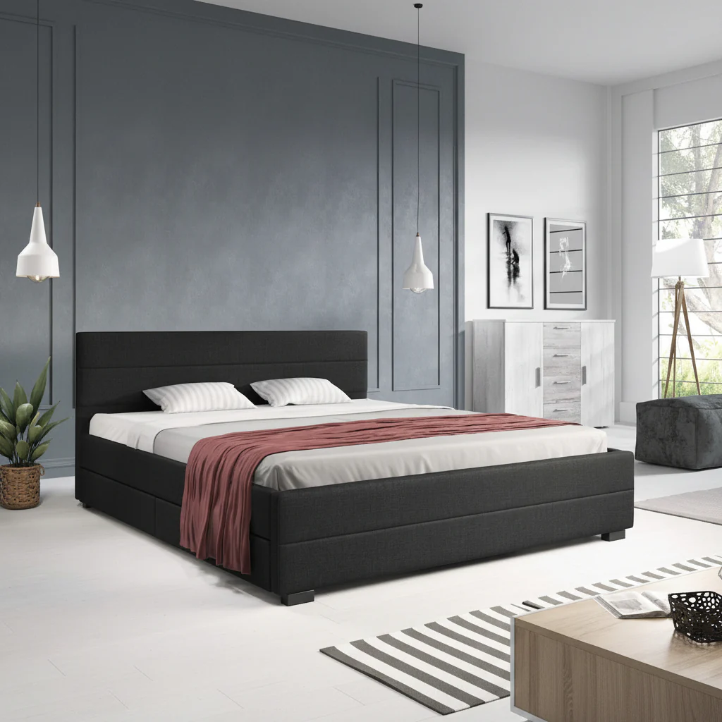 Loox - Tweepersoonsbed met 4 lades - Stof zwart - 180x200 cm - Image 2