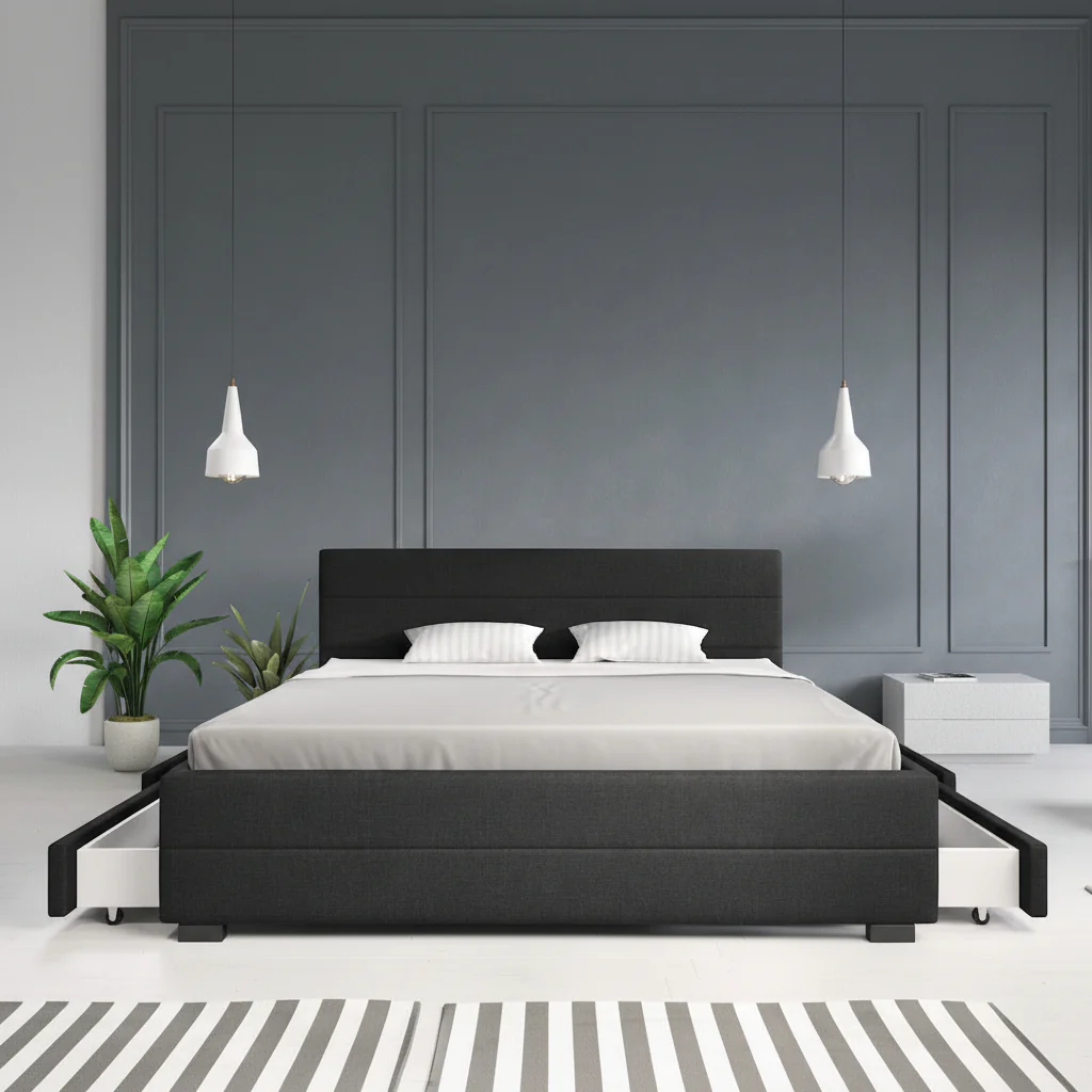 Loox - Tweepersoonsbed met 4 lades - Stof zwart - 180x200 cm - Image 3