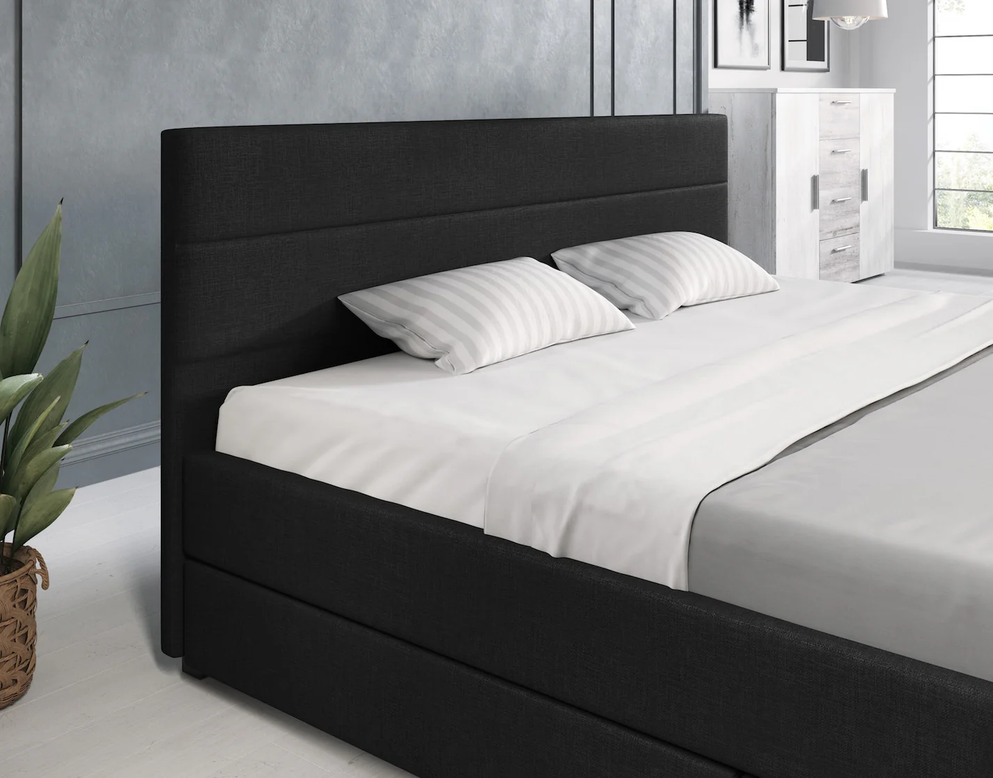 Loox - Tweepersoonsbed met 4 lades - Stof zwart - 180x200 cm - Image 5