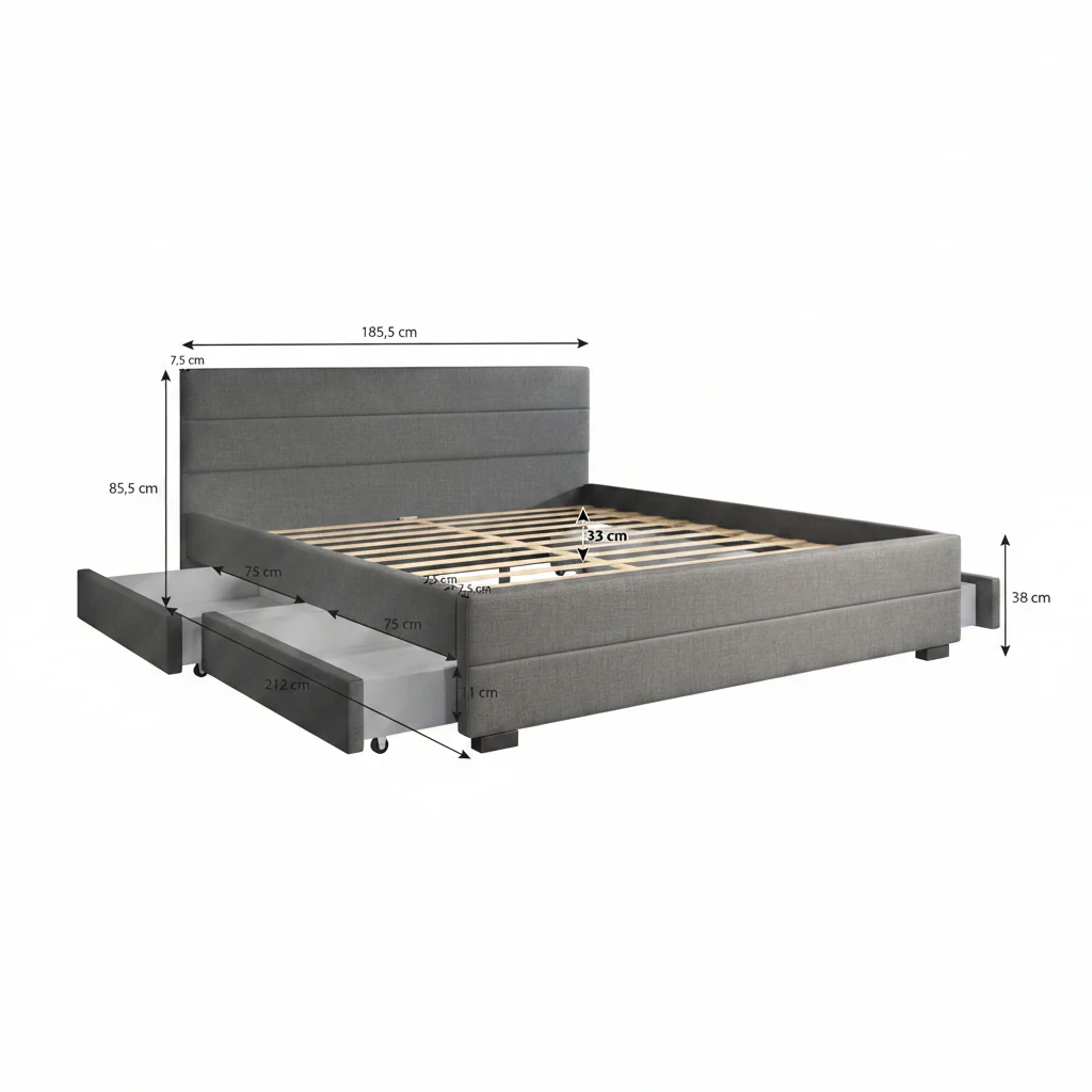 Loox - Tweepersoonsbed met 4 lades - Stof zwart - 180x200 cm - Image 6