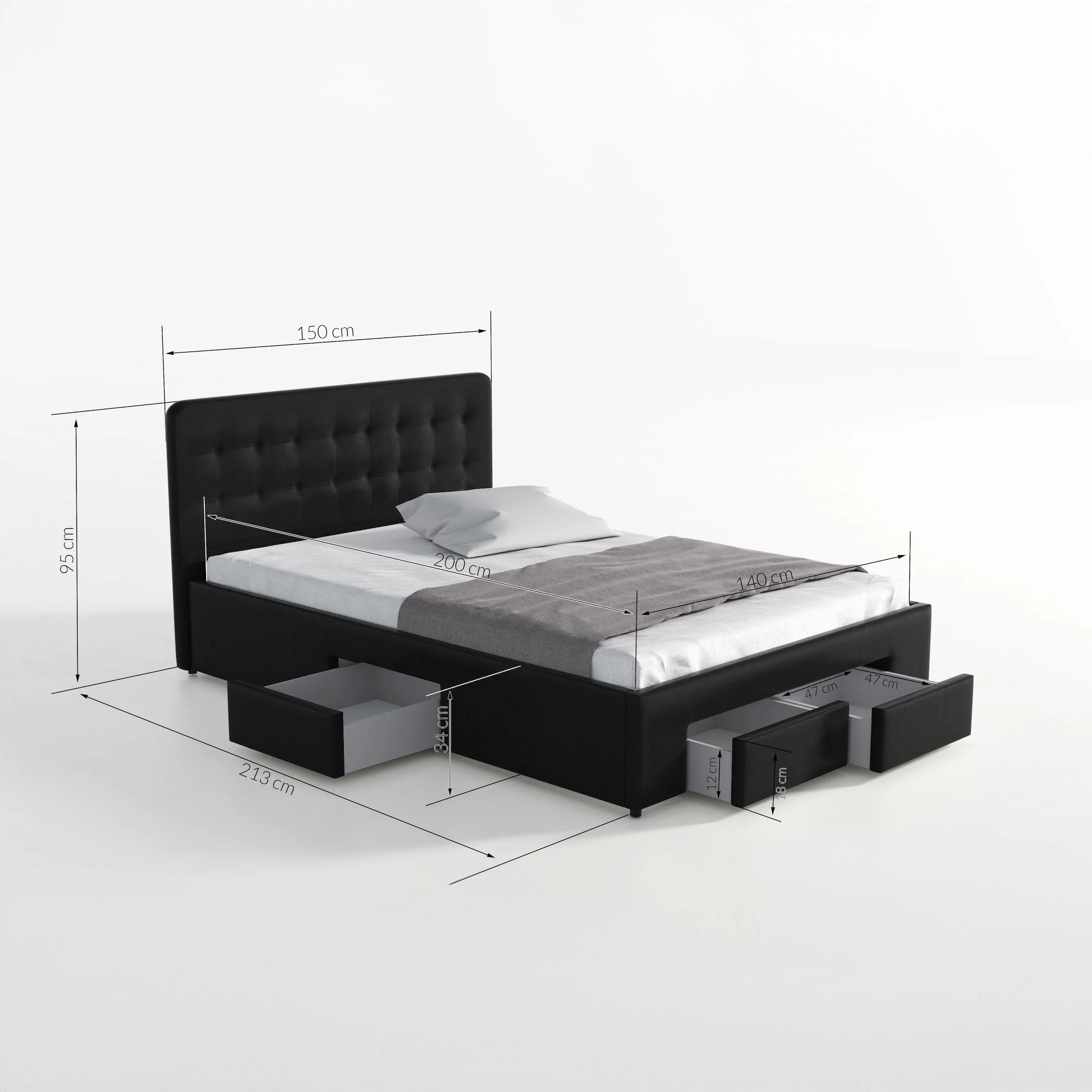 Milo - Tweepersoonsbed met lades - Zwart - 140x200 cm - Image 4