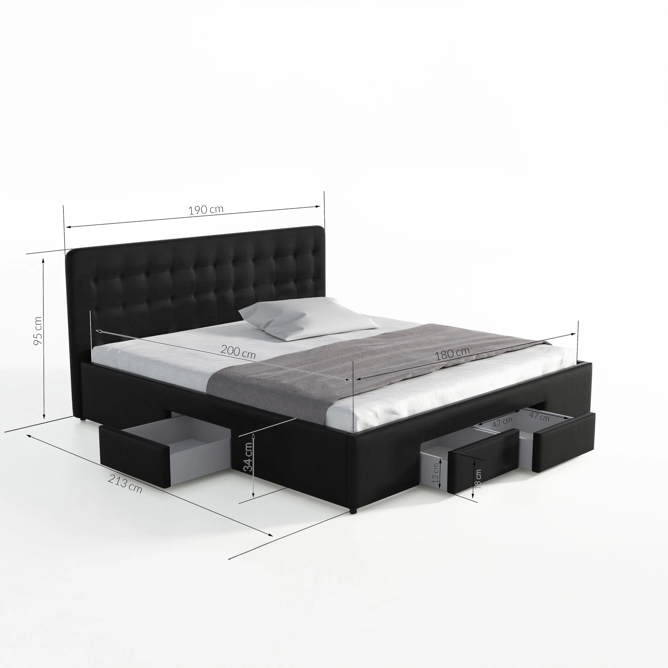 Milo - Tweepersoonsbed met lades - Zwart - 180x200 cm - Image 4