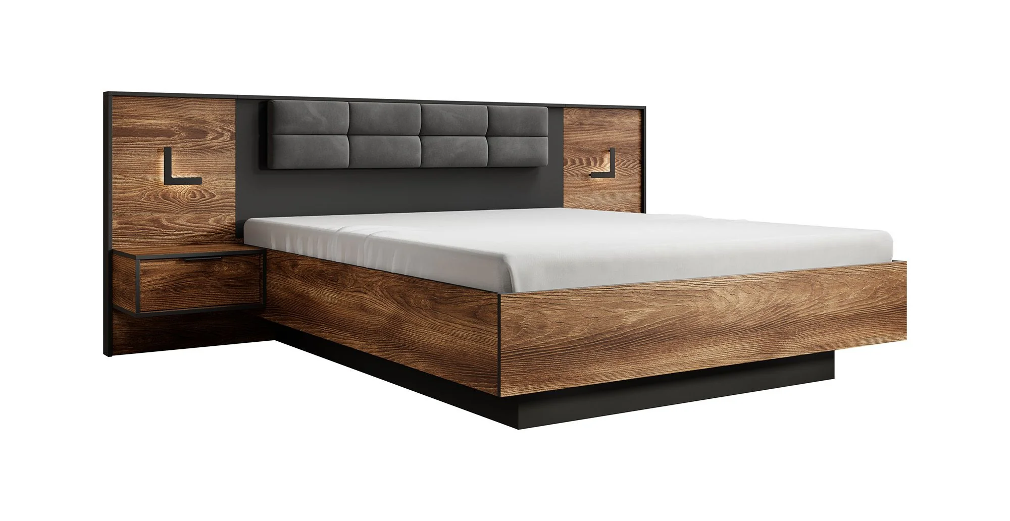 Mulvey - Tweepersoonsbed met nachtkastjes - Eiken/Antraciet - 160x200 cm - Image 6