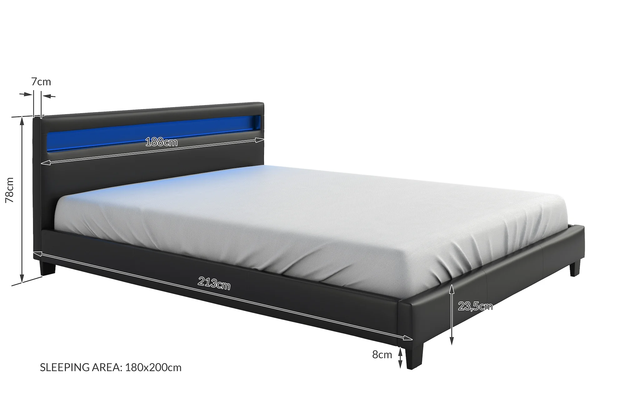 Paris - Tweepersoonsbed met verlichting - Zwart - 180x200 cm - Image 5