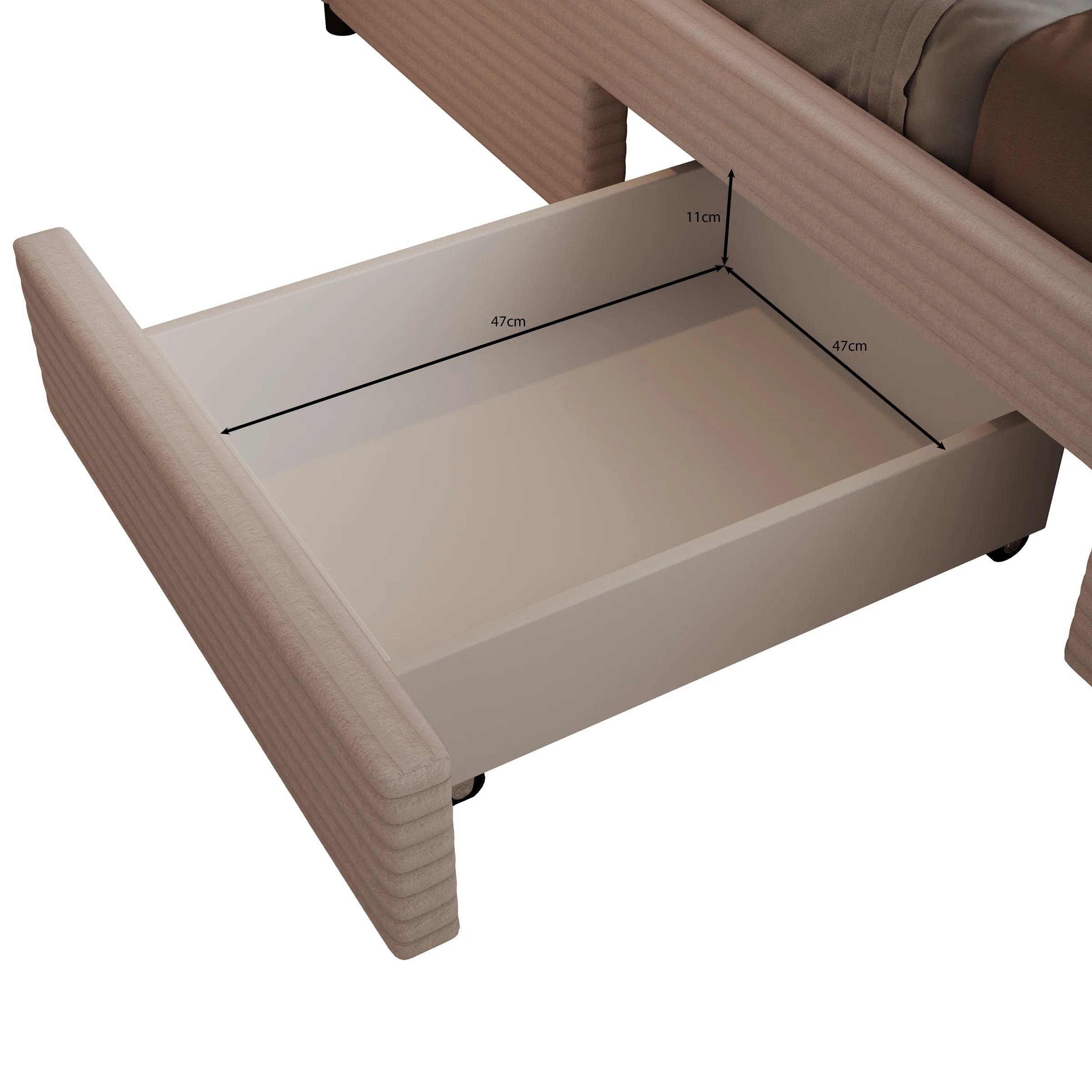 Suente - Tweepersoonsbed met 4 lades - Ribstof beige - 140x200 cm - Image 6