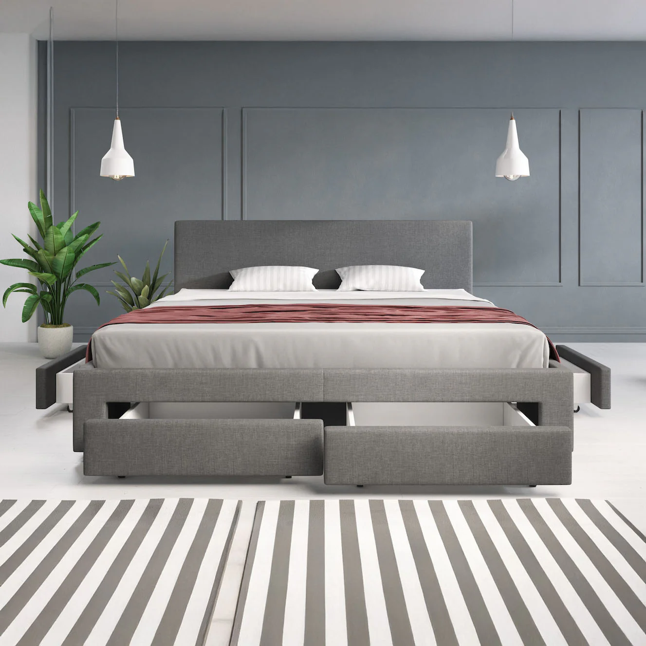 Suente - Tweepersoonsbed met 4 lades - Stof grijs - 180x200 cm - Image 2