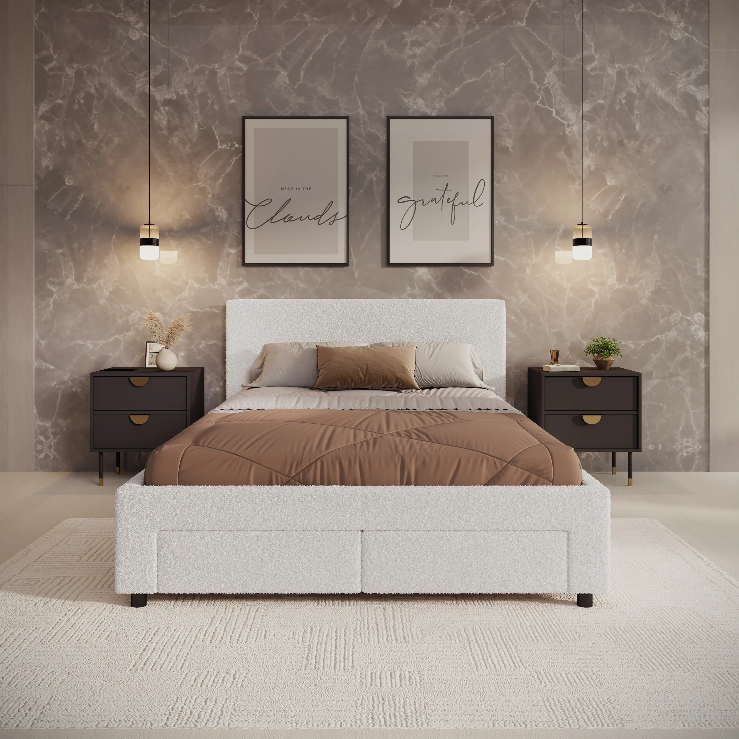 Suente - Tweepersoonsbed met 4 lades - Teddystof Wit - 140x200 cm - Image 3