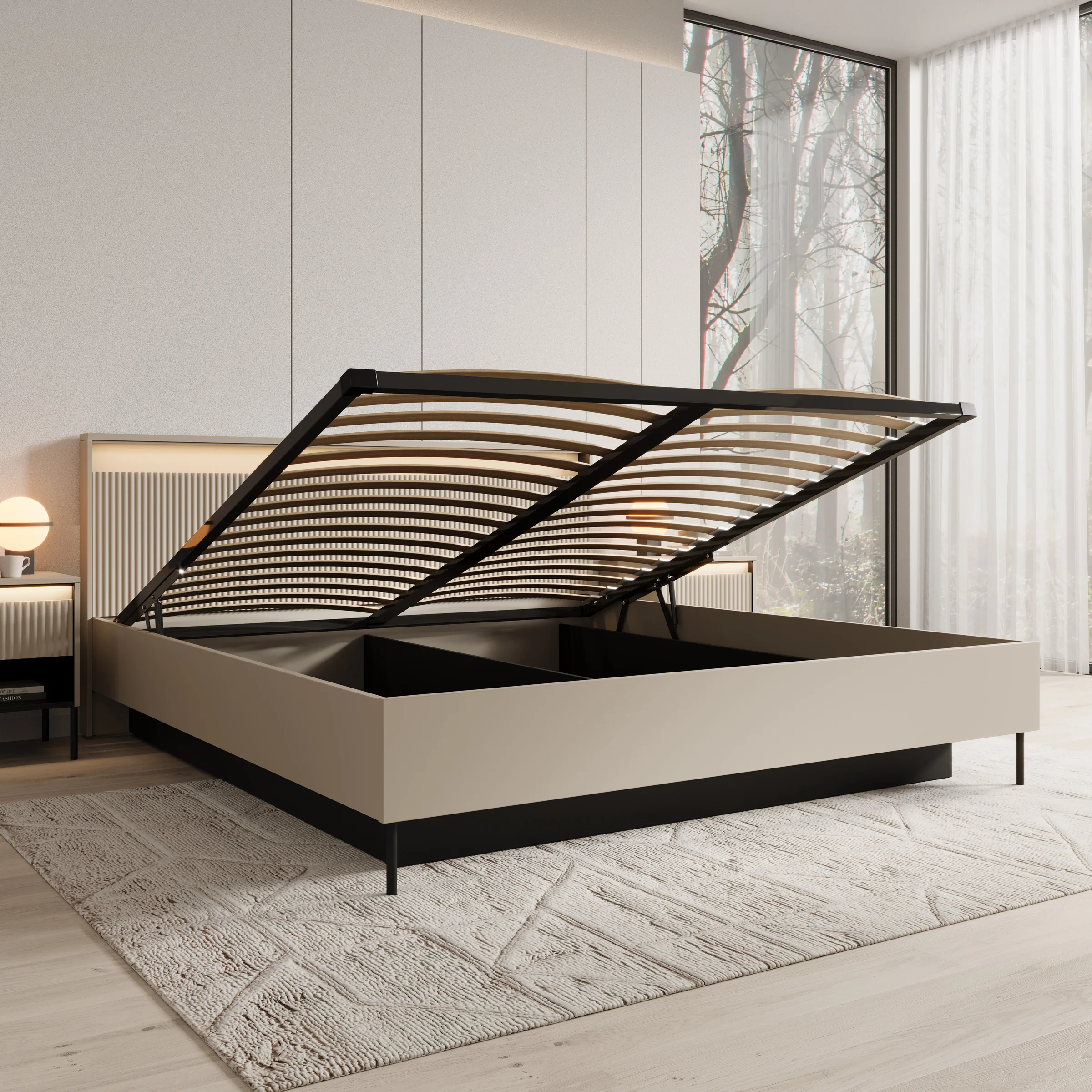 Timoteo - Tweepersoonsbed met opbergruimte - Beige - 180x200 cm - Image 2
