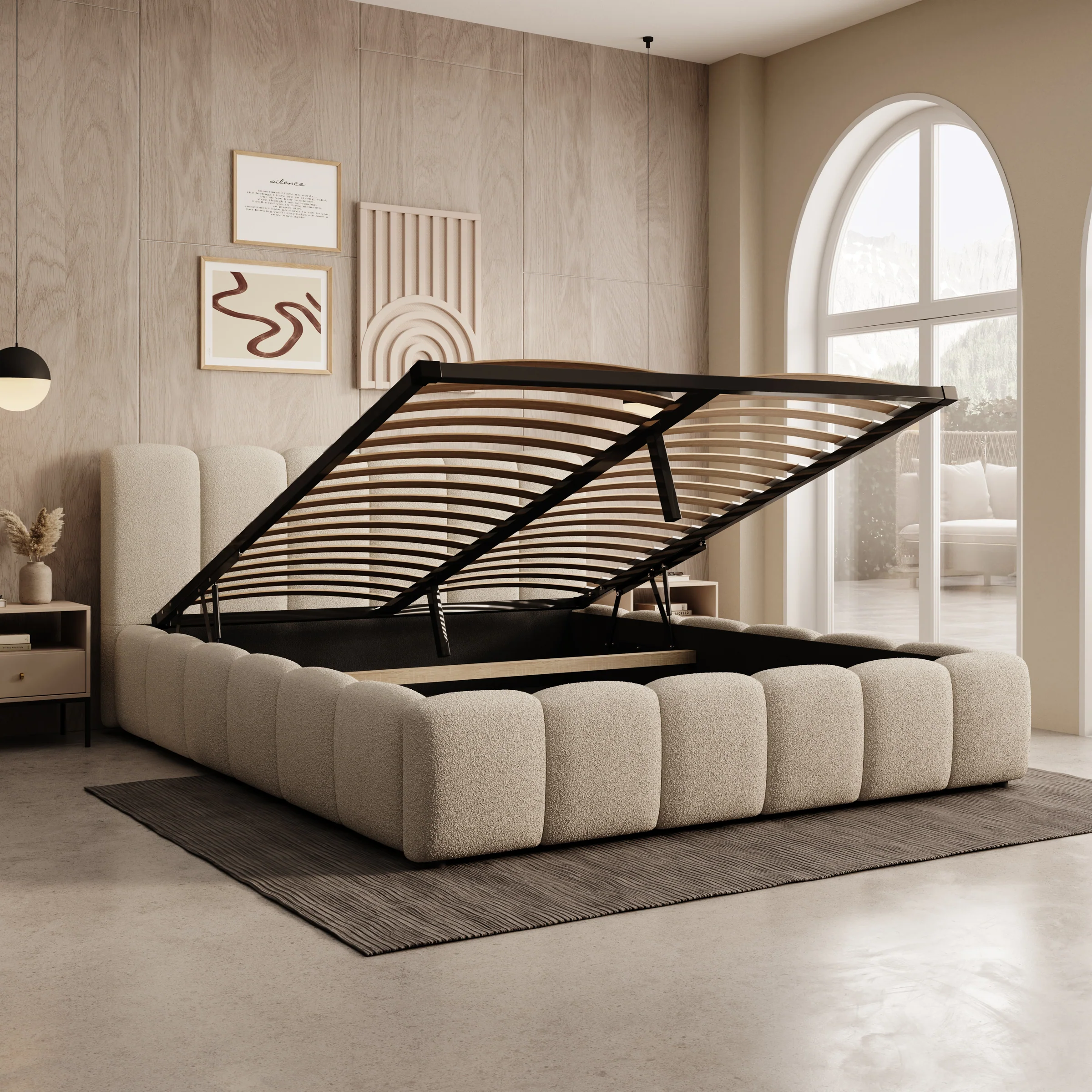 Valerio - Tweepersoonsbed - Teddystof beige - 160x200 cm - Image 2