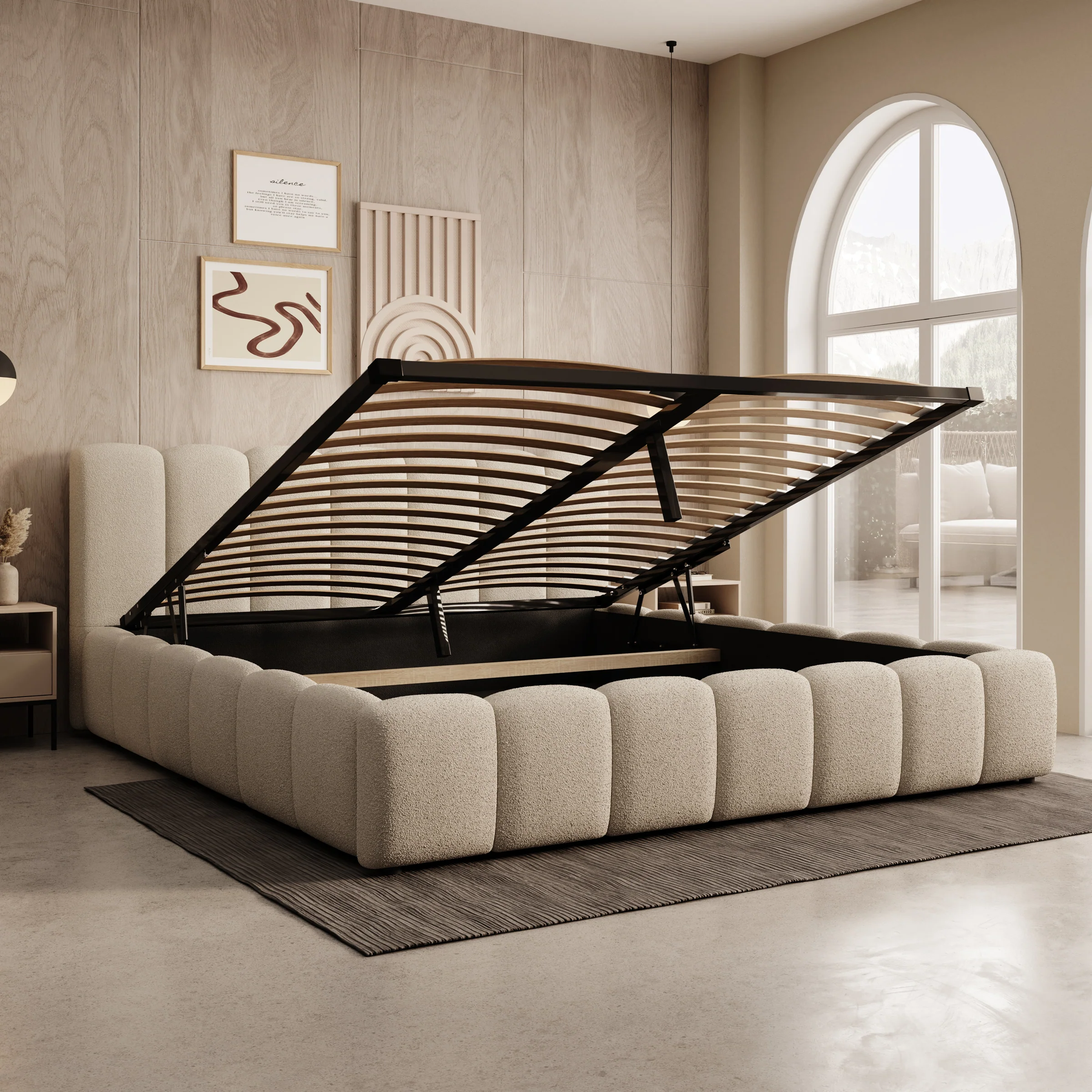 Valerio - Tweepersoonsbed - Teddystof beige - 180x200 cm - Image 2