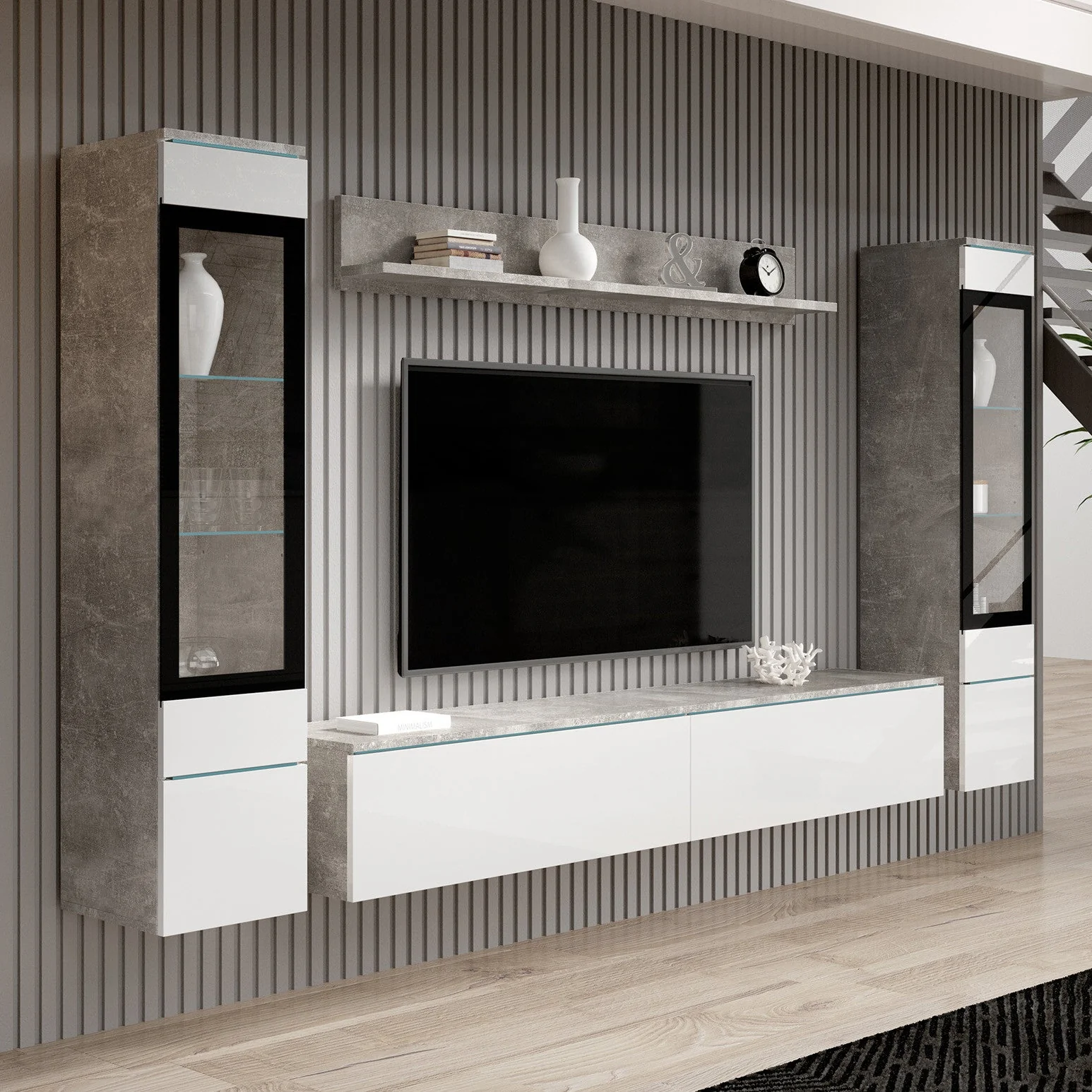 Variety - Wandmeubel - Wit/betonlook - 180x33x132 cm