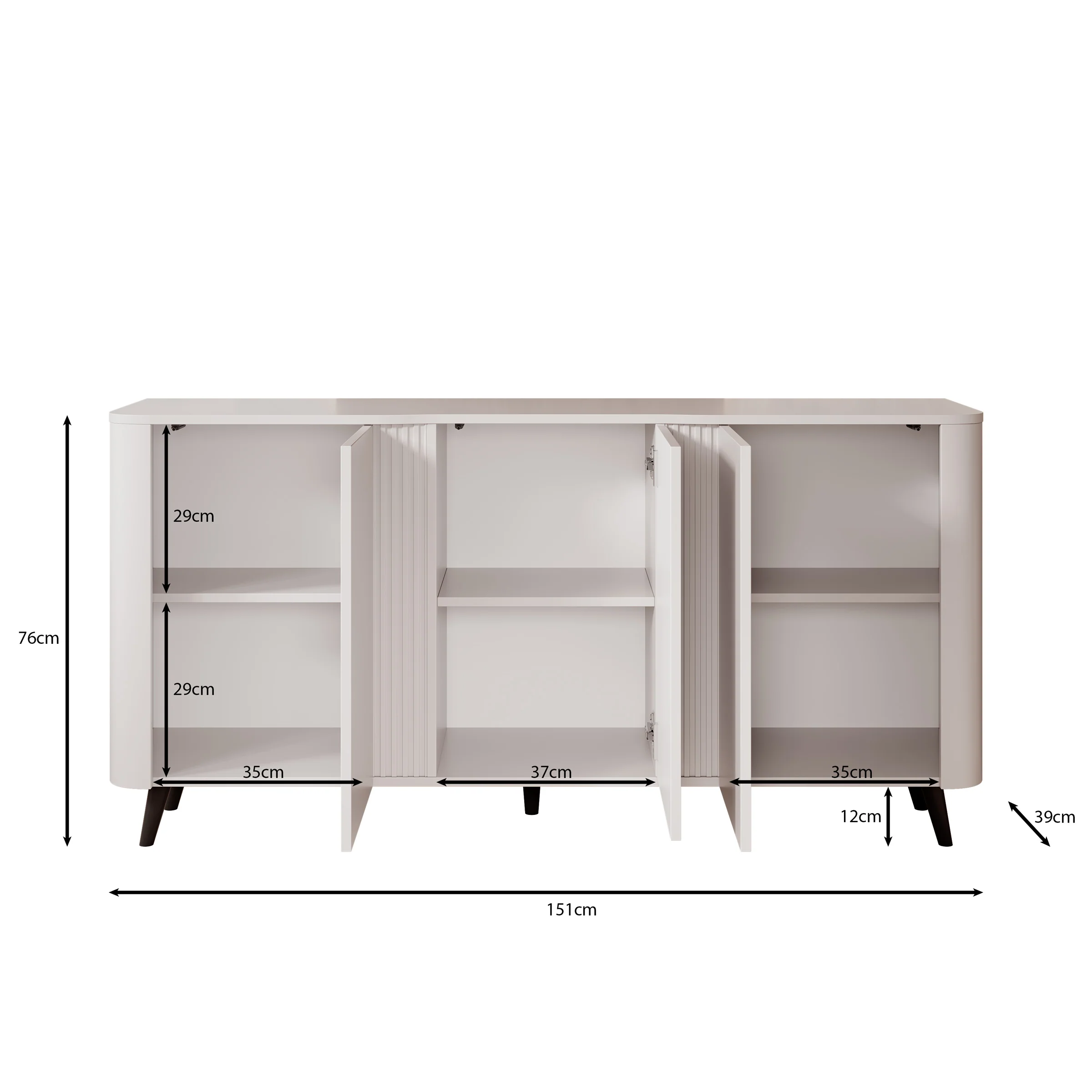 Veda - Dressoir - Zwart/marmerlook - 151x39x76 cm - Image 5