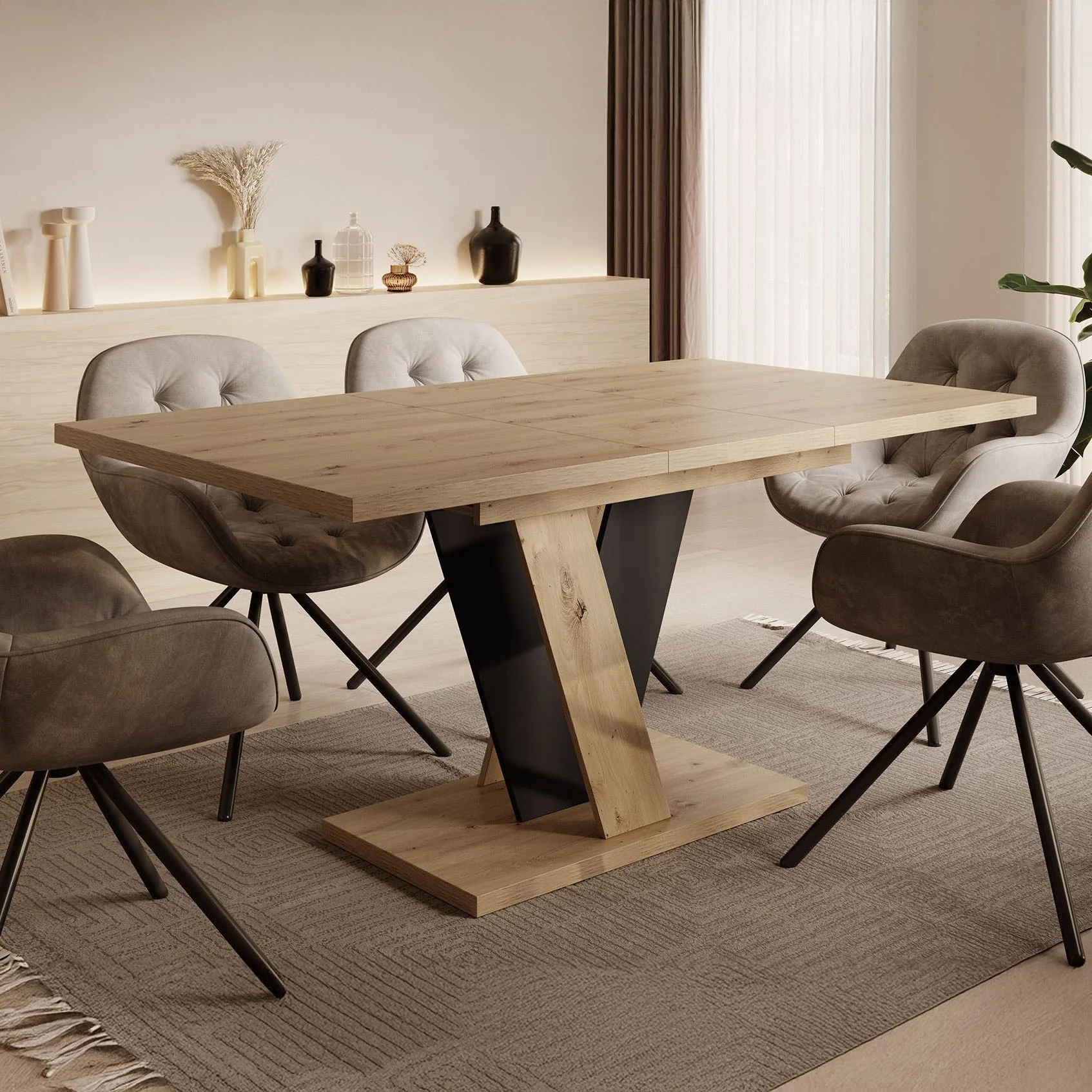 Velluto - Eetkamertafel - Eiken/zwart - 120x90x75 cm - Image 2