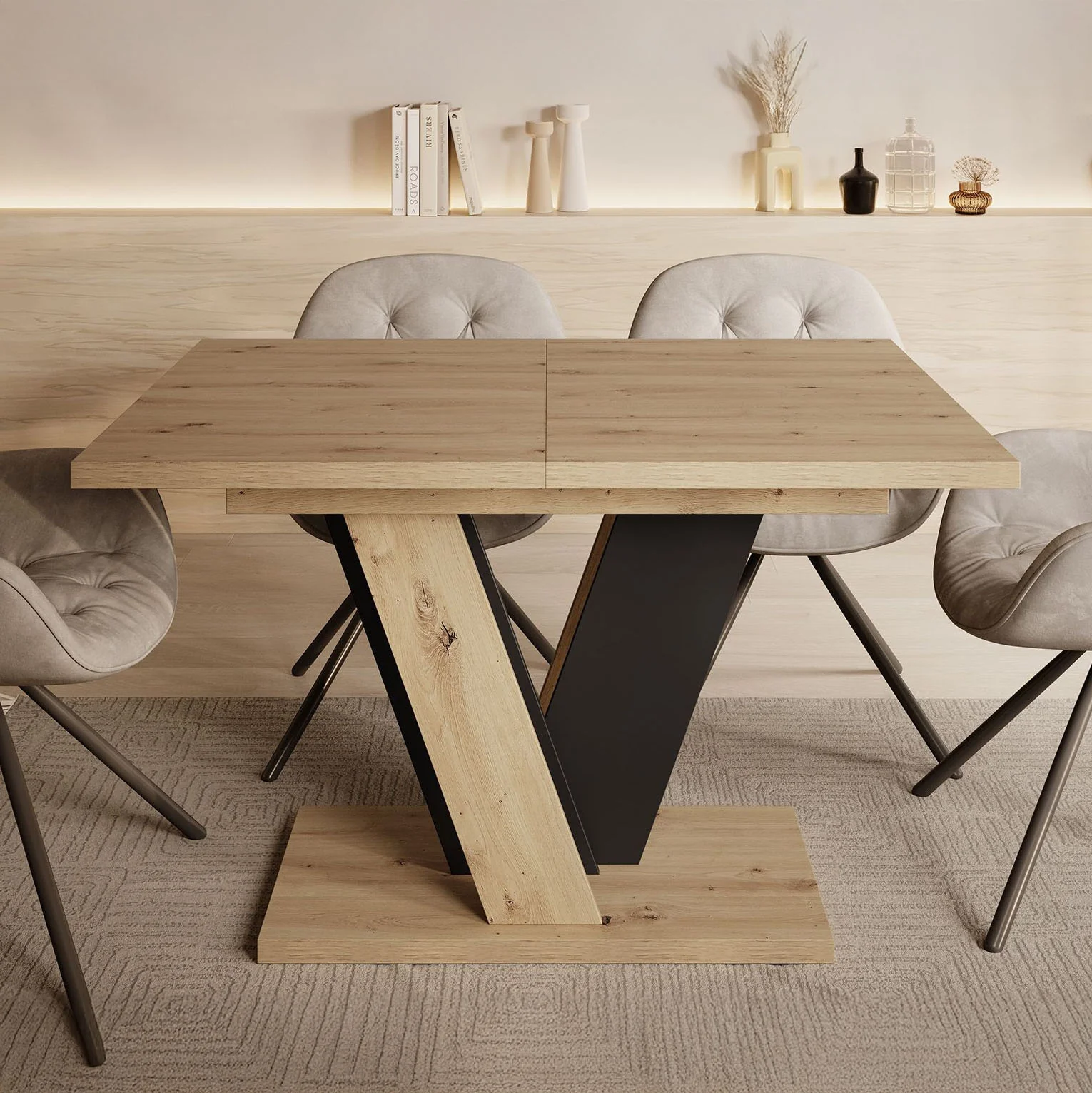 Velluto - Eetkamertafel - Eiken/zwart - 120x90x75 cm - Image 3