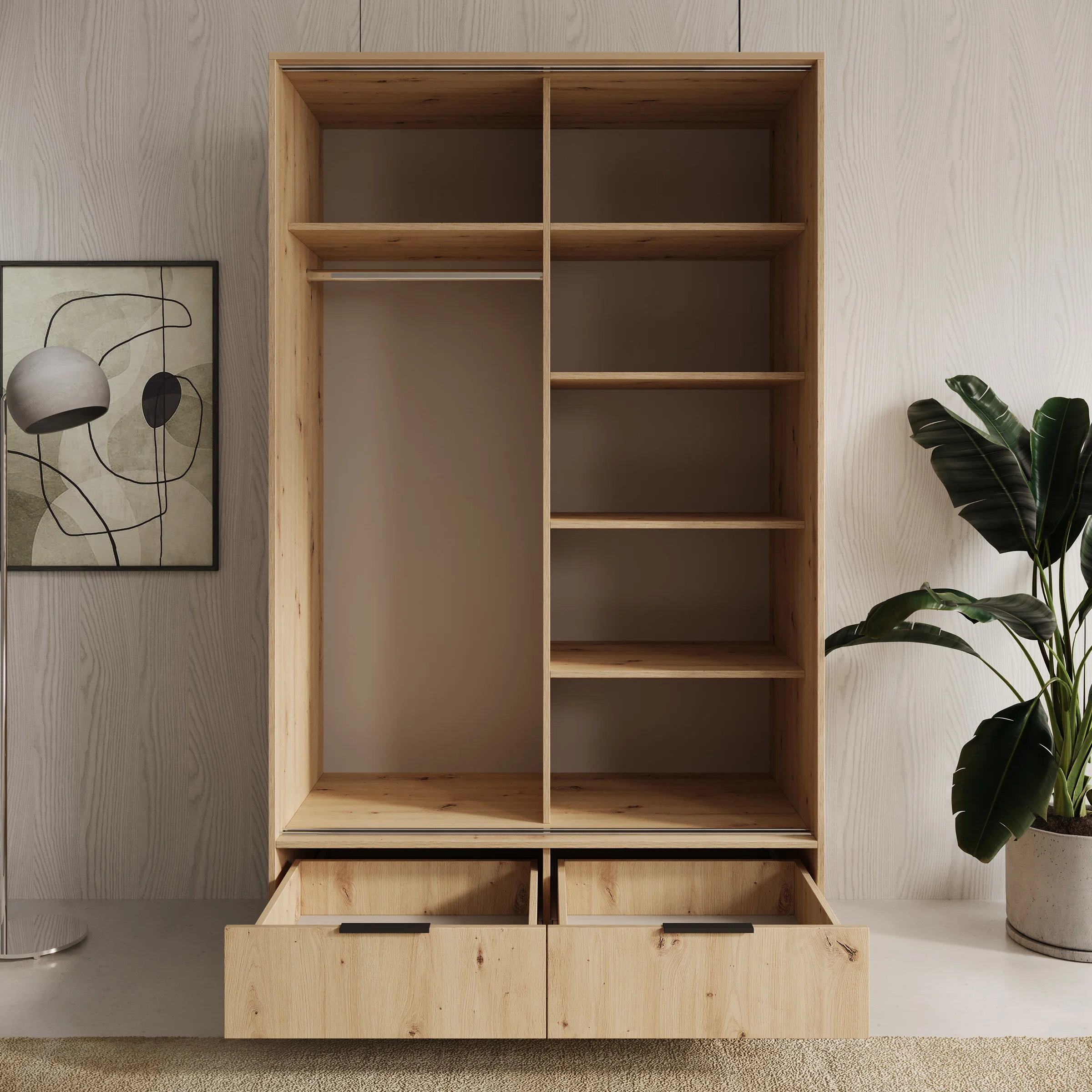 Venn - Kledingkast met schuifdeuren - Eiken - 120x60x204 cm - Image 2