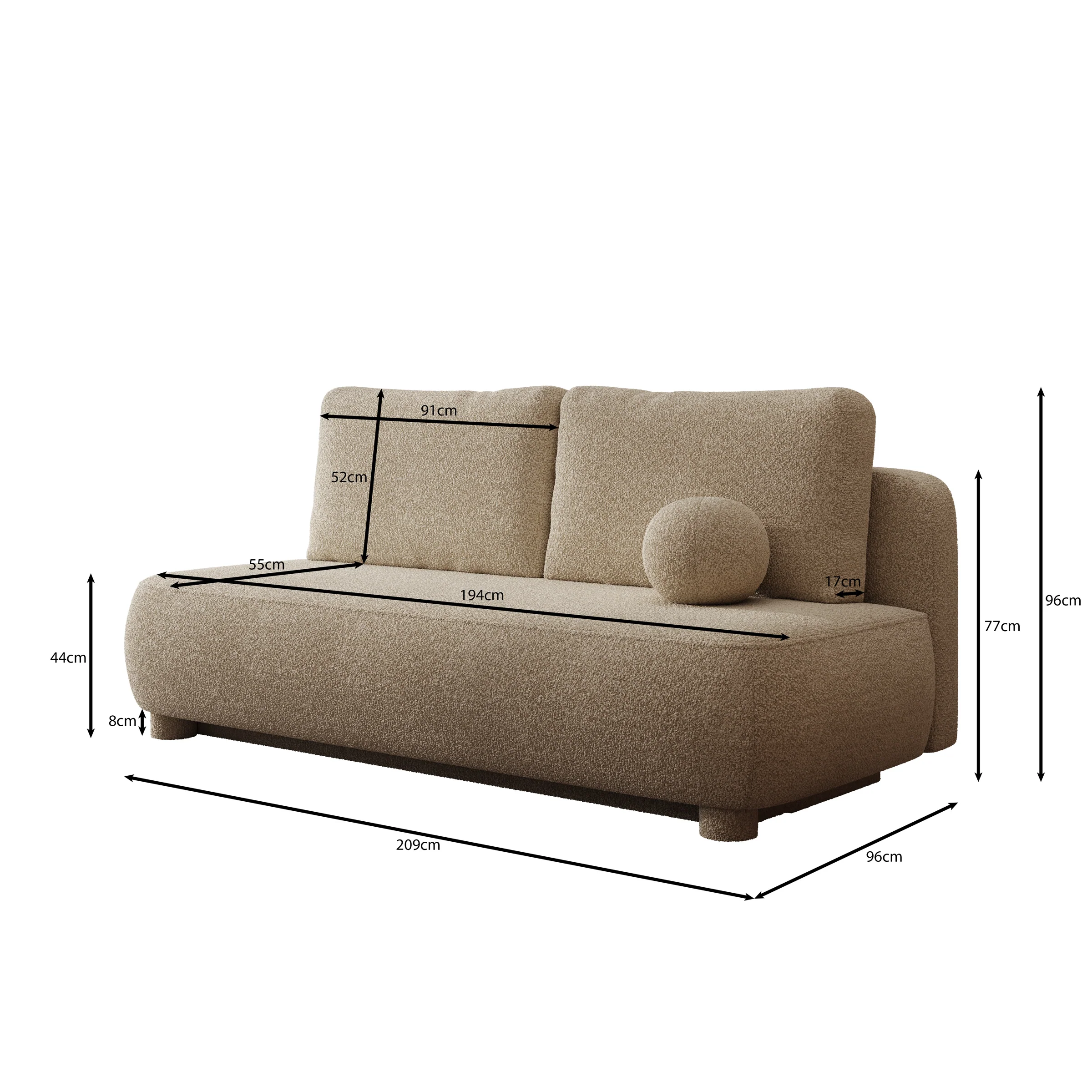 Venus - Slaapbank - Teddystof beige - 209x96x96 cm - Image 5